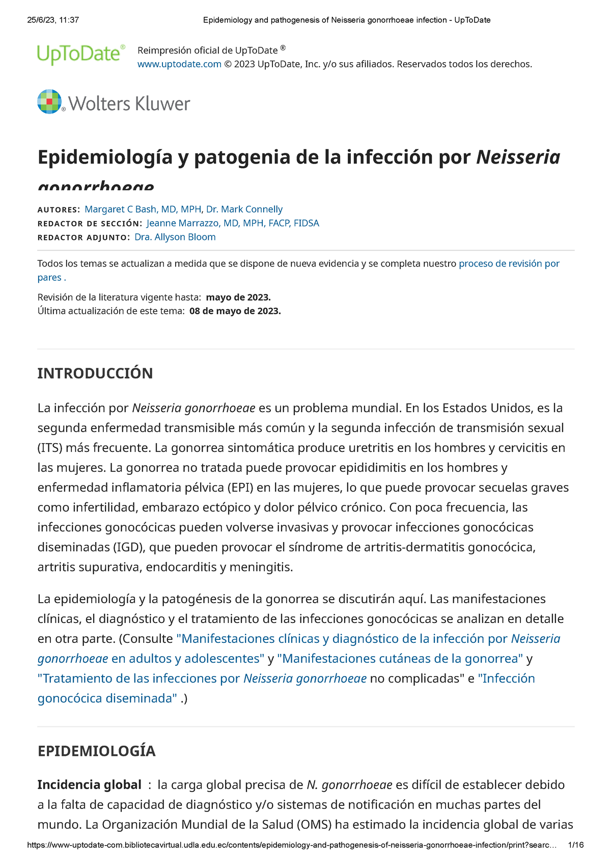 Epidemiology and pathogenesis of Neisseria gonorrhoeae infection - Up ...