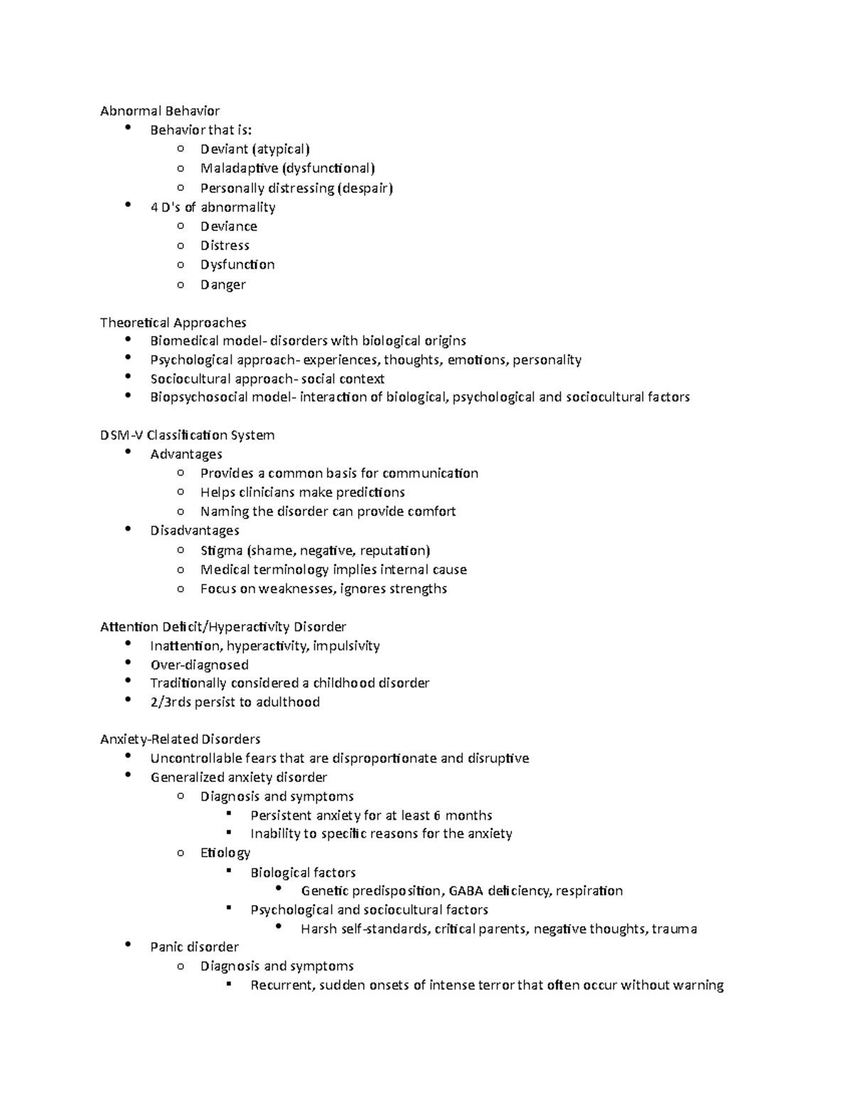 Psychopathology - Aaron Leedy - Abnormal Behavior Behavior that is: o ...