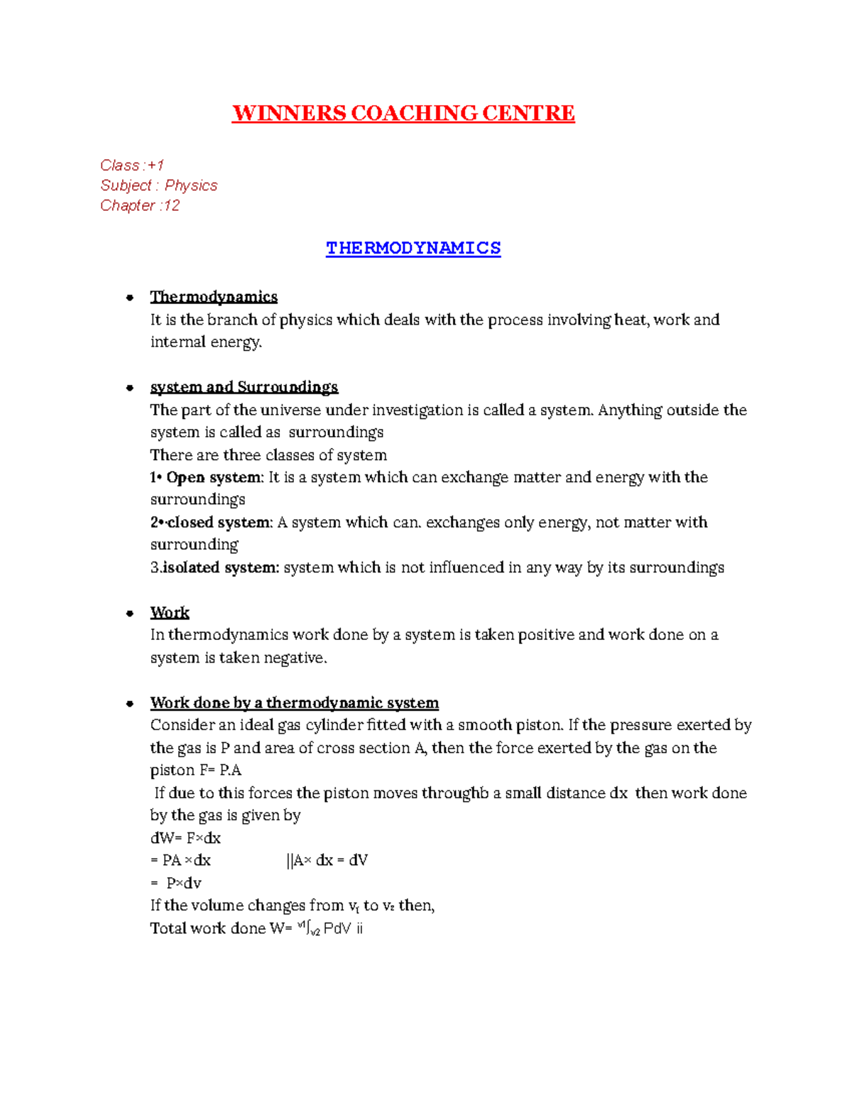 Plus one physics note. For plus one students - WINNERS COACHING CENTRE ...
