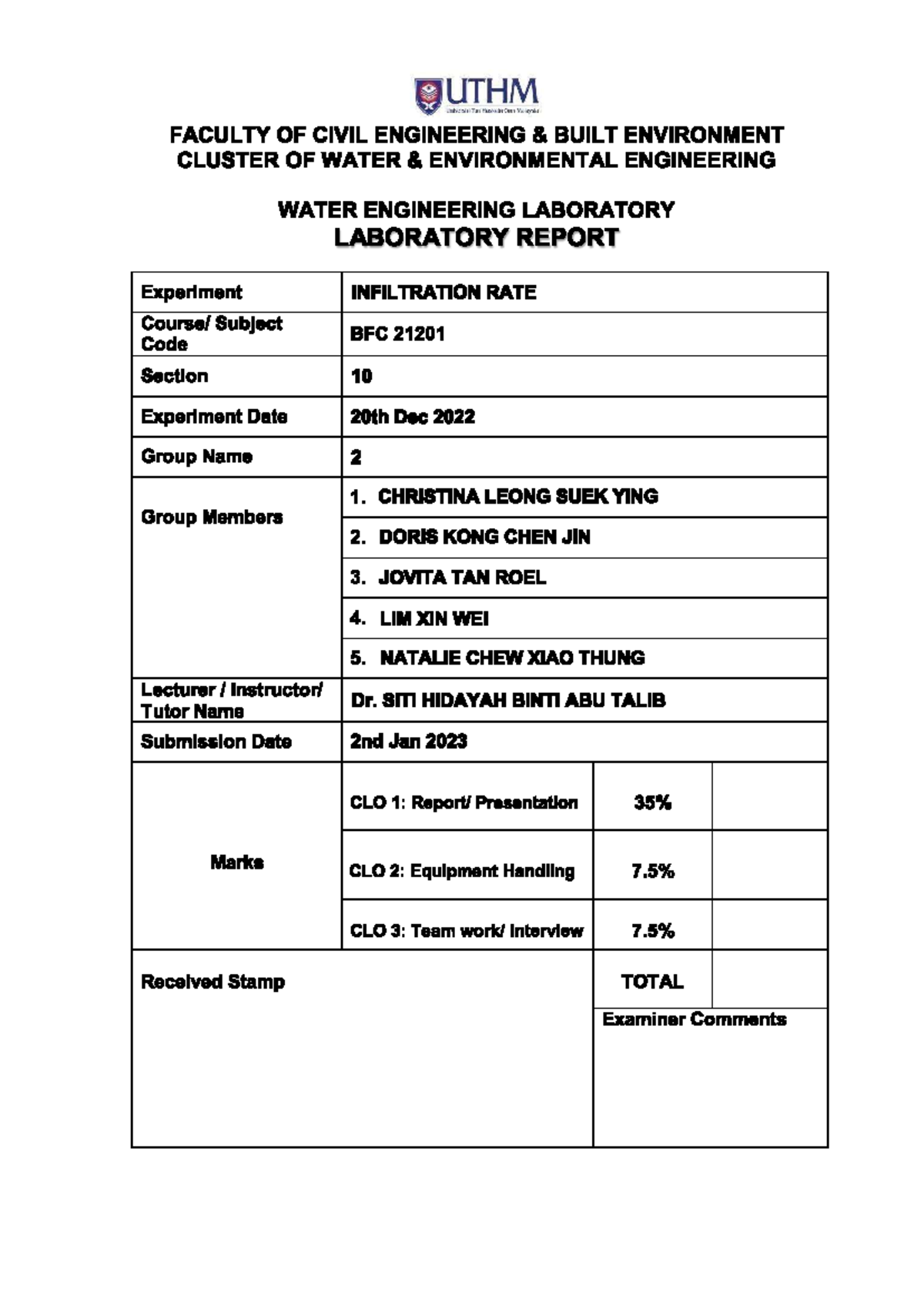 5 6109242218625634493 - Contents PART B: INFILTRATION RATE 1 ...