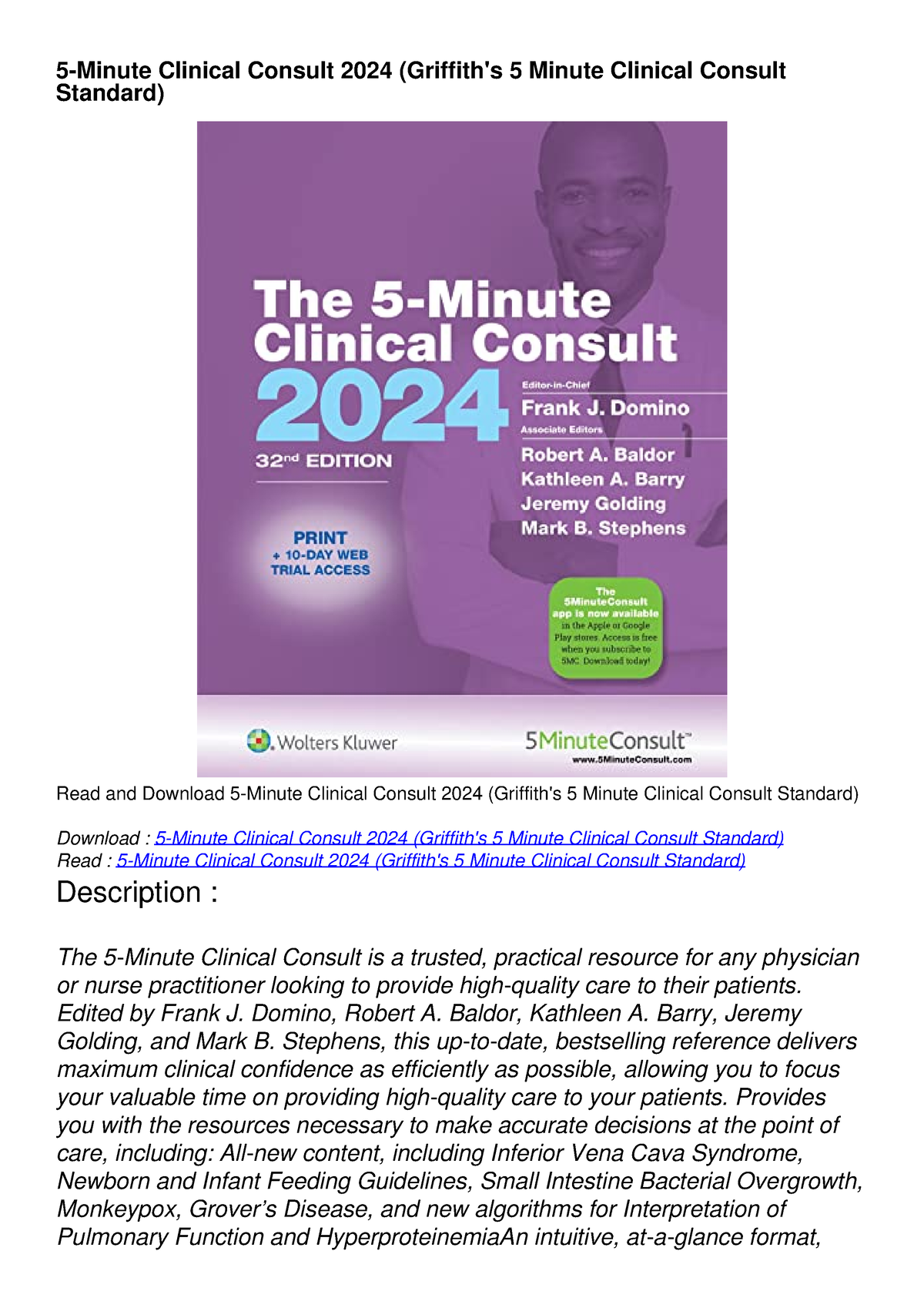 [PDF READ ONLINE] 5Minute Clinical Consult 2024 (Griffith's 5 Minute