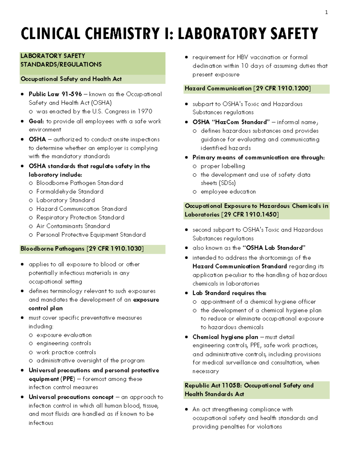 2 Lab Safety CLINICAL CHEMISTRY I LABORATORY SAFETY LABORATORY