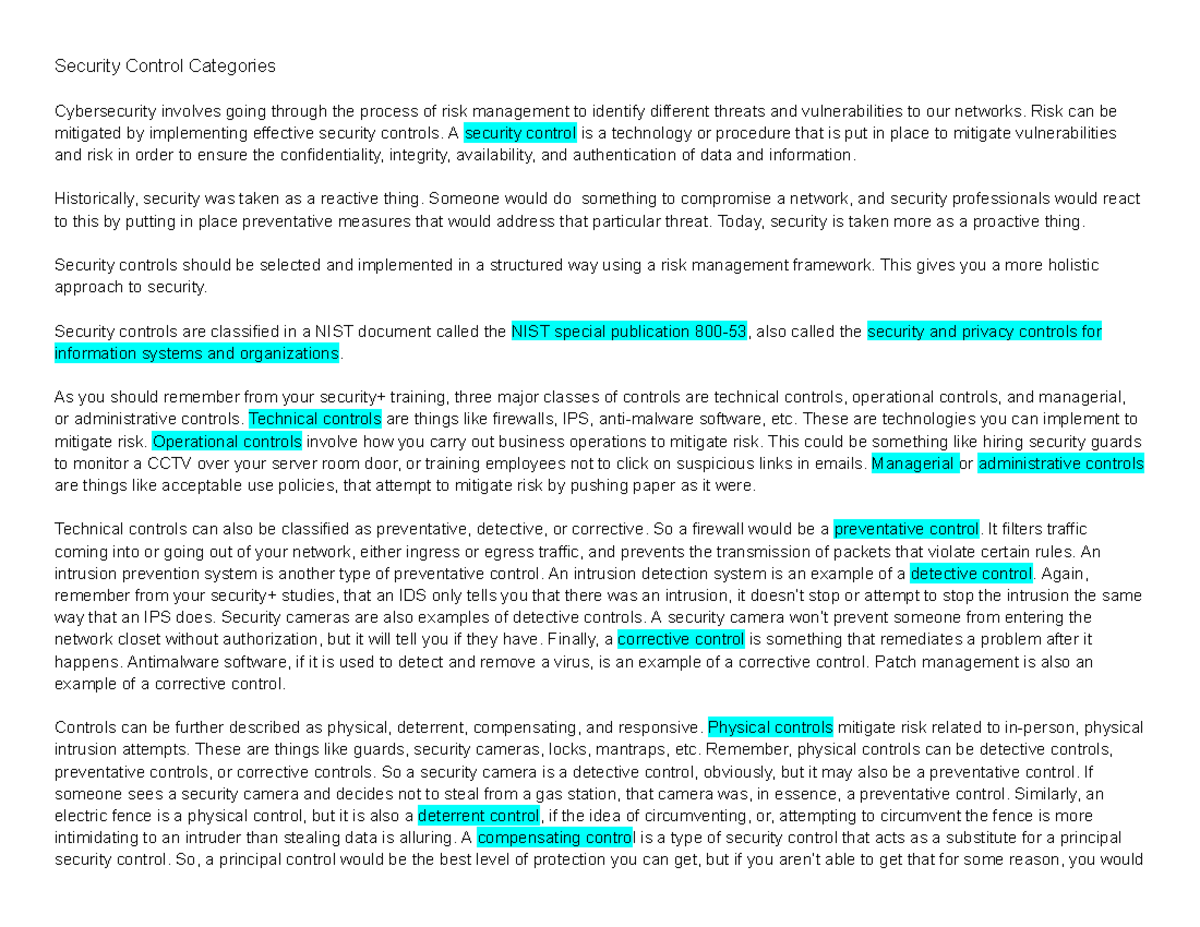 Security Control Categories - Security Control Categories Cybersecurity ...