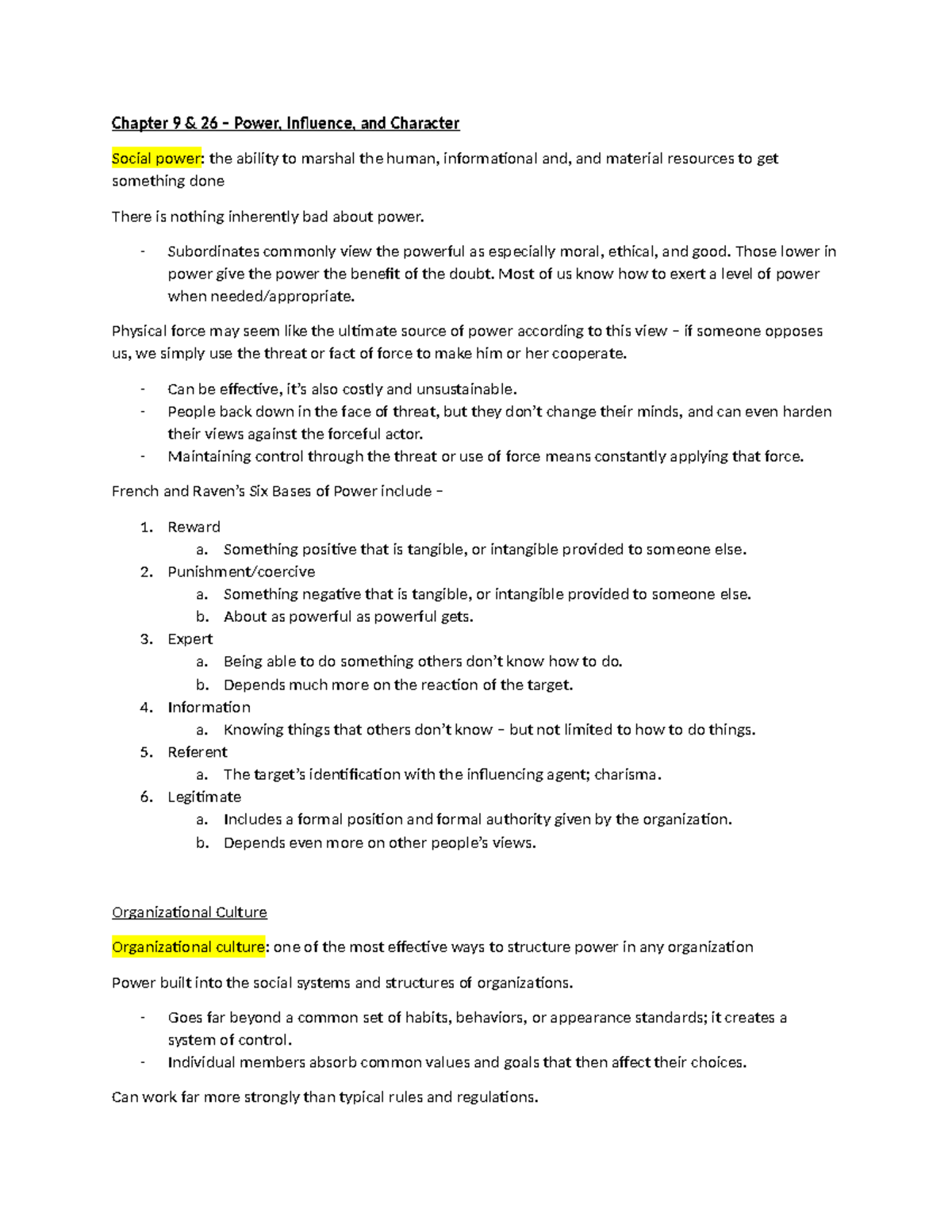 Chapter 9 & 26 – Power, Influence, and Character - Chapter 9 & 26 ...