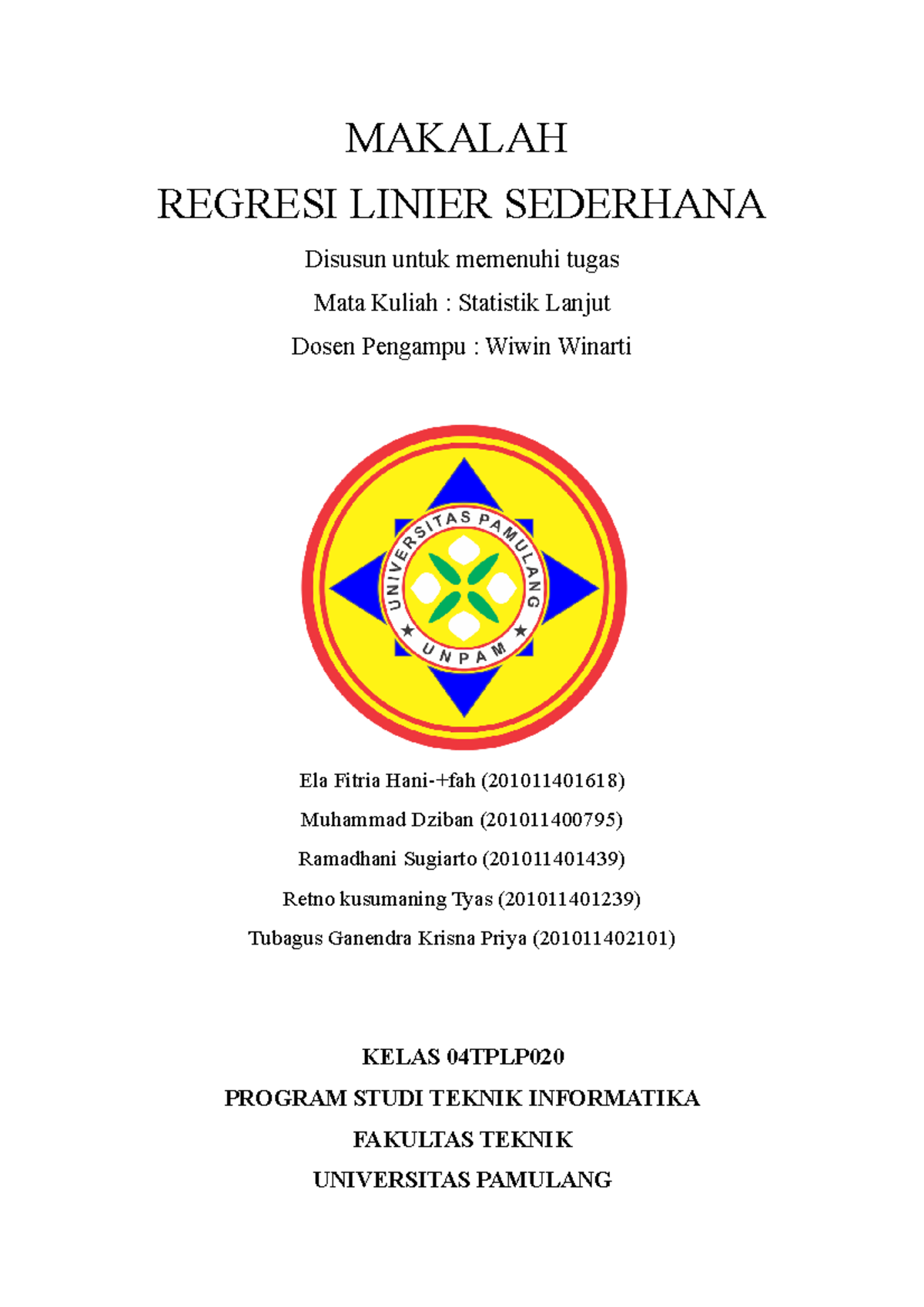 Makalah Regresi Linier Sederhana Makalah Regresi Linier Sederhana