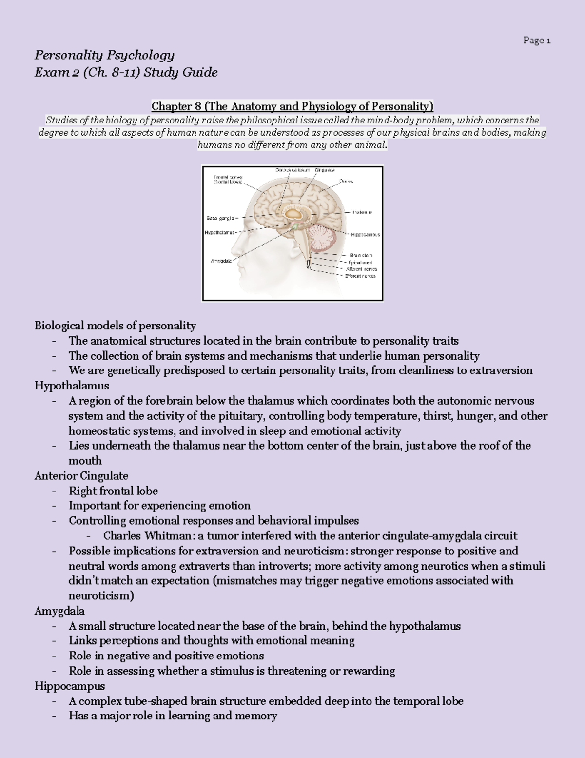 Exam 2 Study Guide - Personality Psychology Exam 2 (Ch. 8-11) Study ...