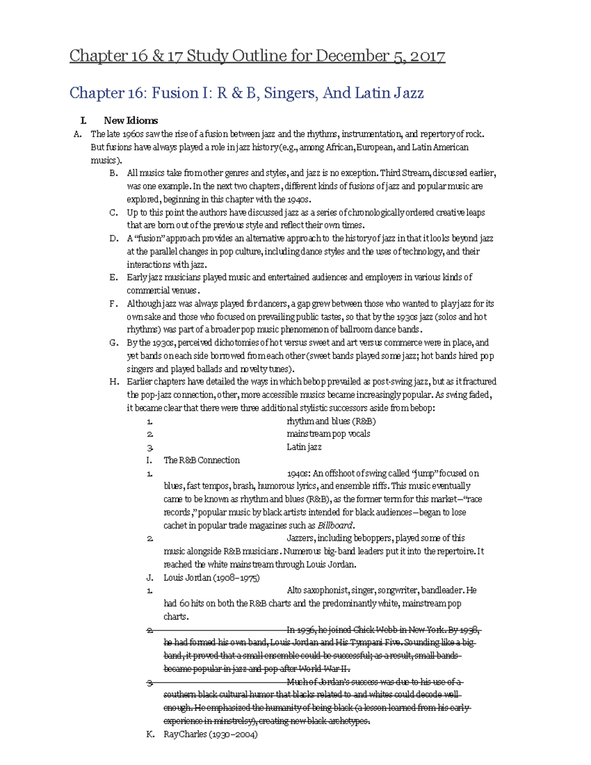 Chapter 16 & 17 Outline for December 5, 2017 - Chapter 16 & 17 Study ...