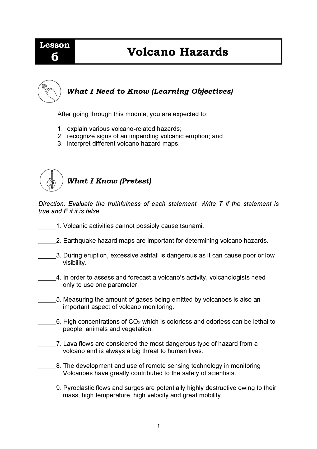 DRRR11 Q1 Mod6 - reference booklet - Lesson 6 Volcano Hazards What I ...