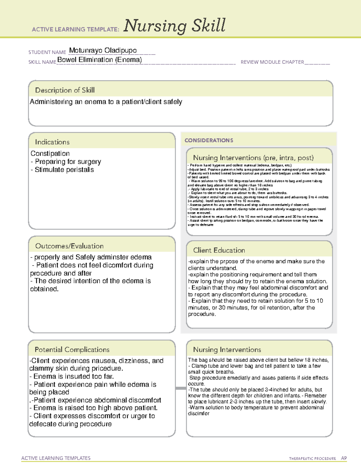 Urinary Elimination Ati Template