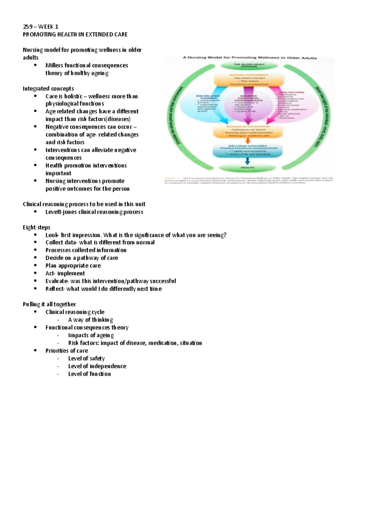 259 – Week 1 Notes copy - 259 WEEK 1 PROMOTING HEALTH IN EXTENDED CARE ...