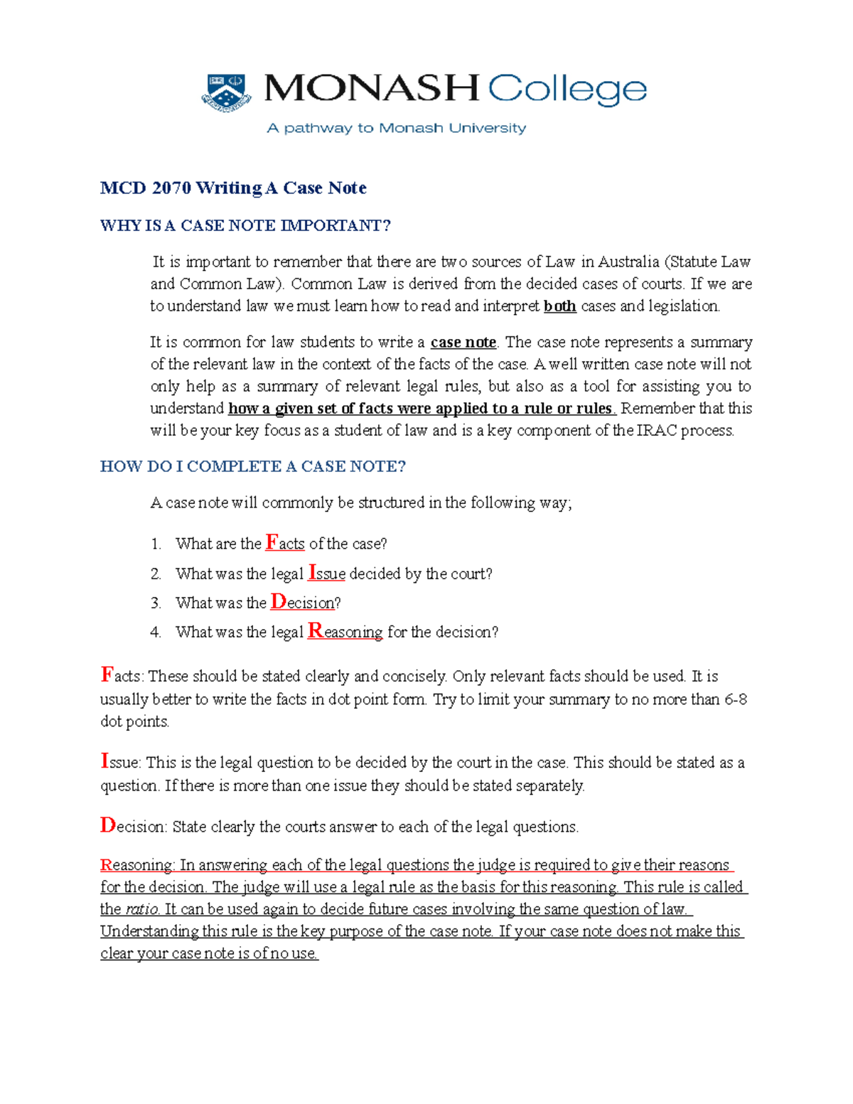 Casenote template 2090 MCD 2070 Writing A Case Note WHY IS A CASE