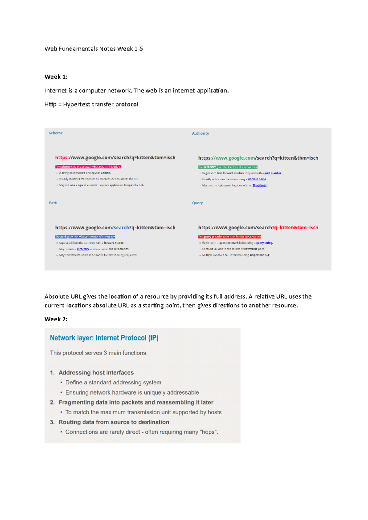 Notes week 1-5 - Web Fundamentals Notes Week 1- Week 1: Internet is a ...