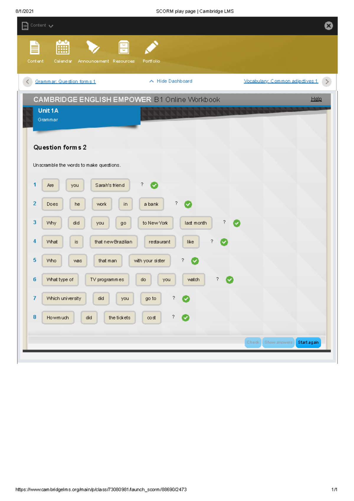 1A- Grammar Question forms 2 - 8/1/2021 SCORM play page | Cambridge LMS ...