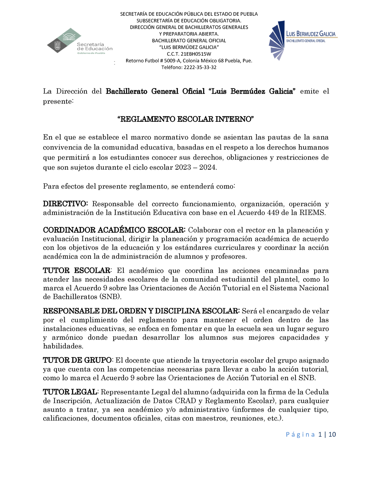 Reglamento Escolar Interno Lbg 2023 2024 SubsecretarÍa De EducaciÓn Obligatoria DirecciÓn 0924