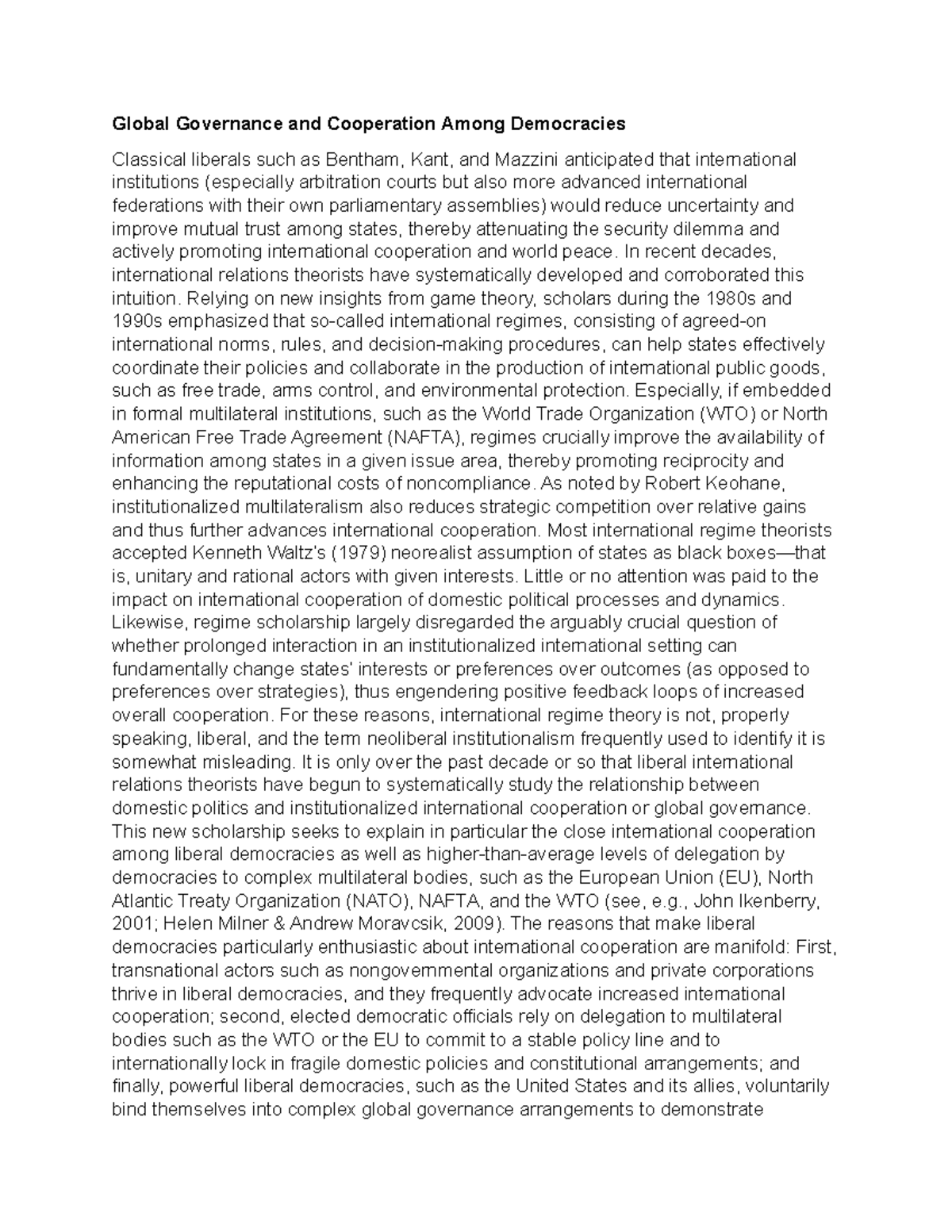 Global Governance and Cooperation Among Democracies - In recent decades ...