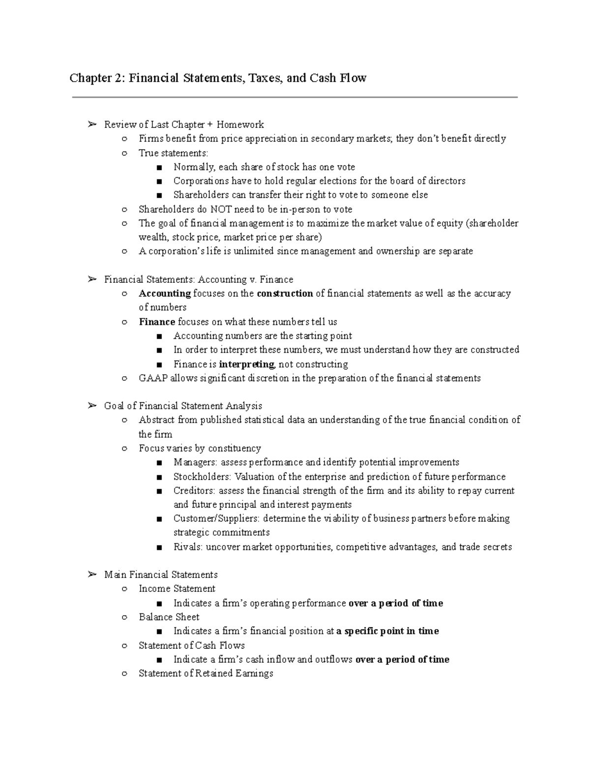 Chapter 2 Financial Statements, Taxes, and Cash Flow - Finance ...