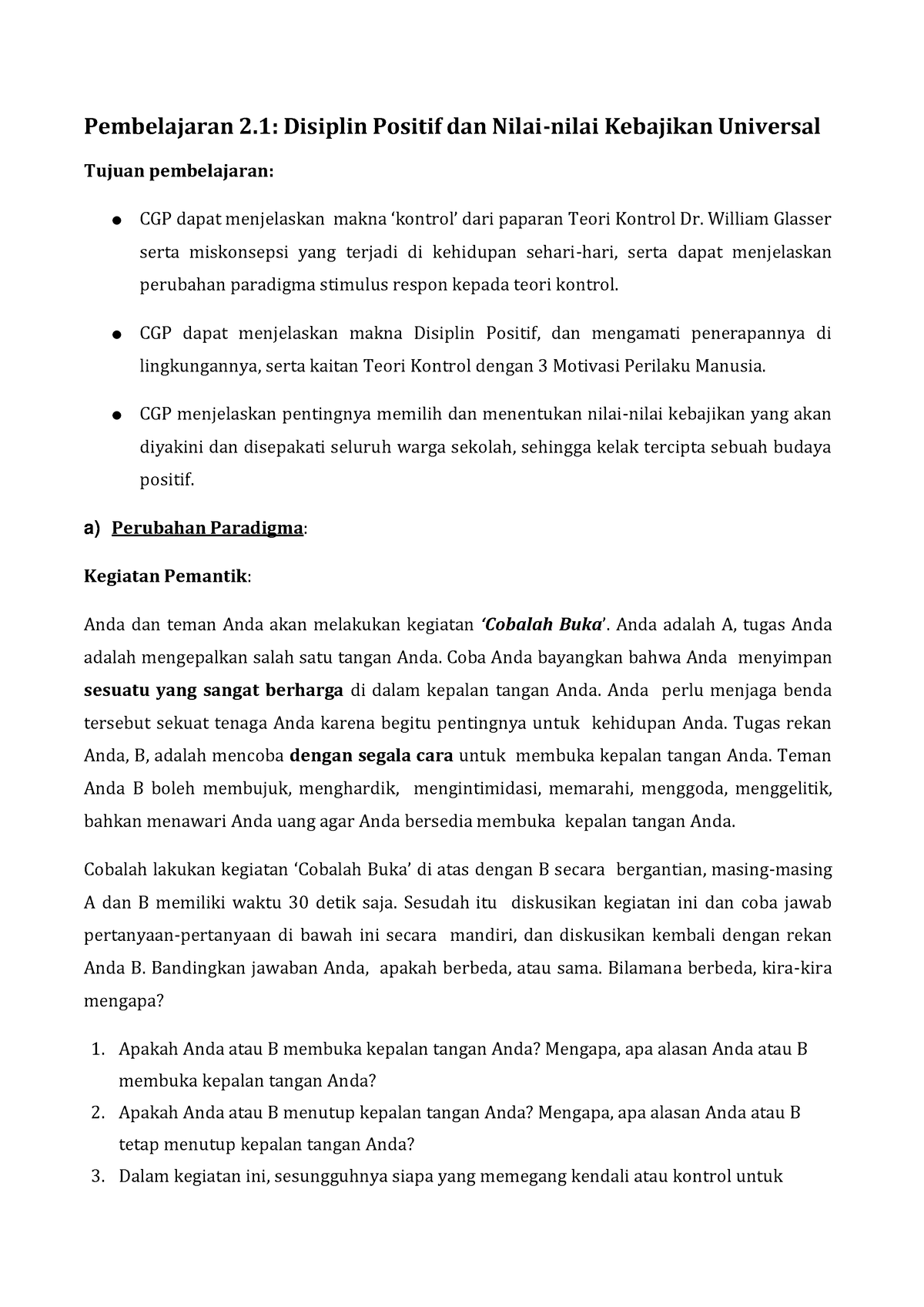 Pembelajaran Rpp Pembelajaran Disiplin Positif Dan Nilai Nilai Kebajikan Universal