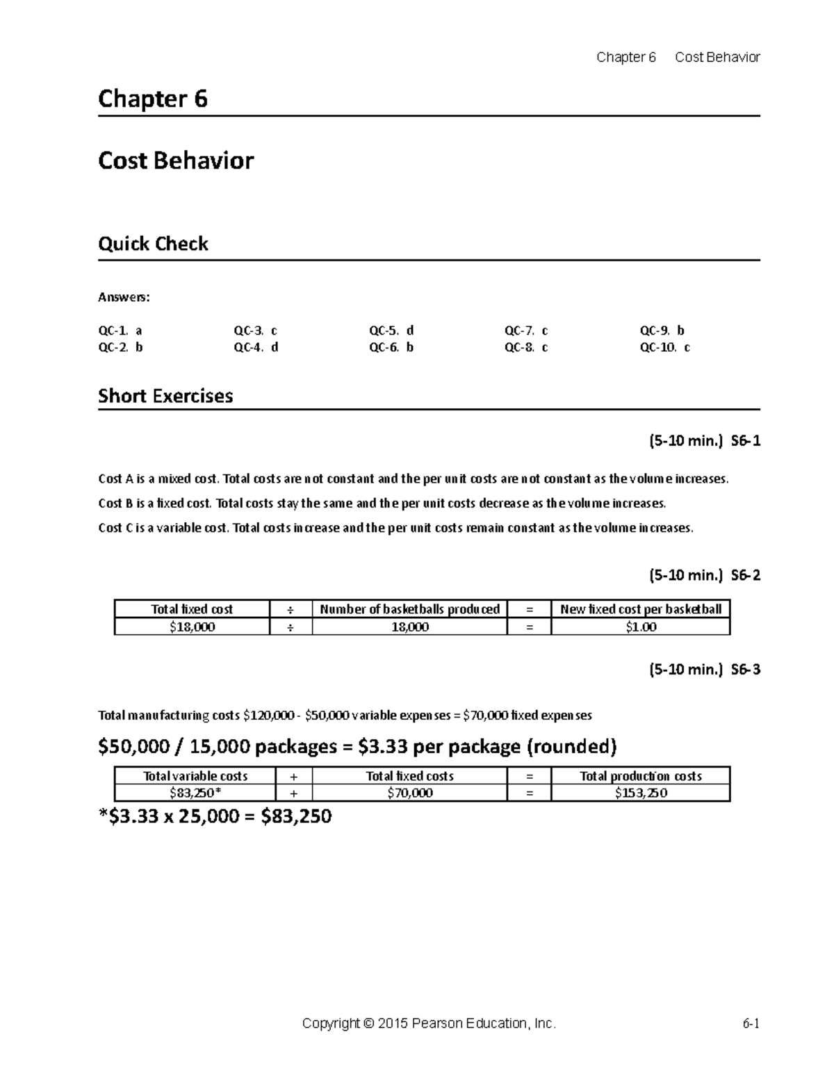 braun ma4 sm 09 ACCOUNTING MANAGERIAL ACCT - Chapter 6 Cost Behavior ...