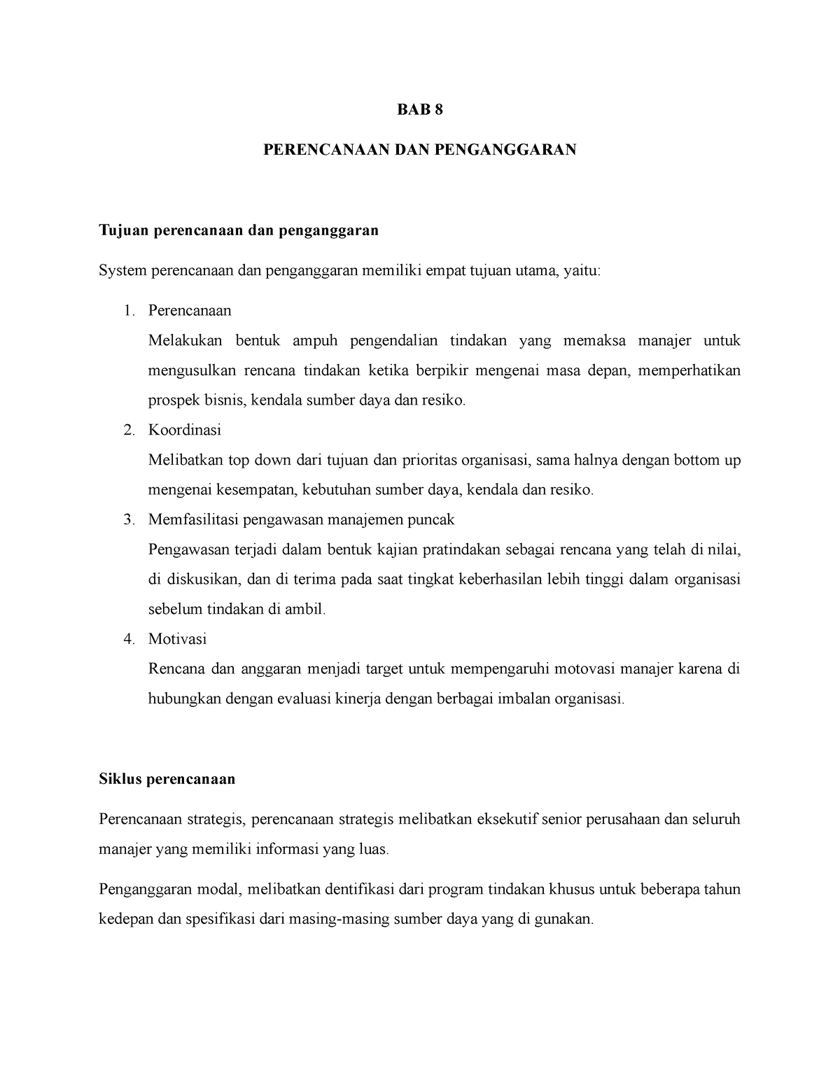 BAB 8 - Tujuan Perencanaan Dan Penganggaran System Perencanaan Dan ...