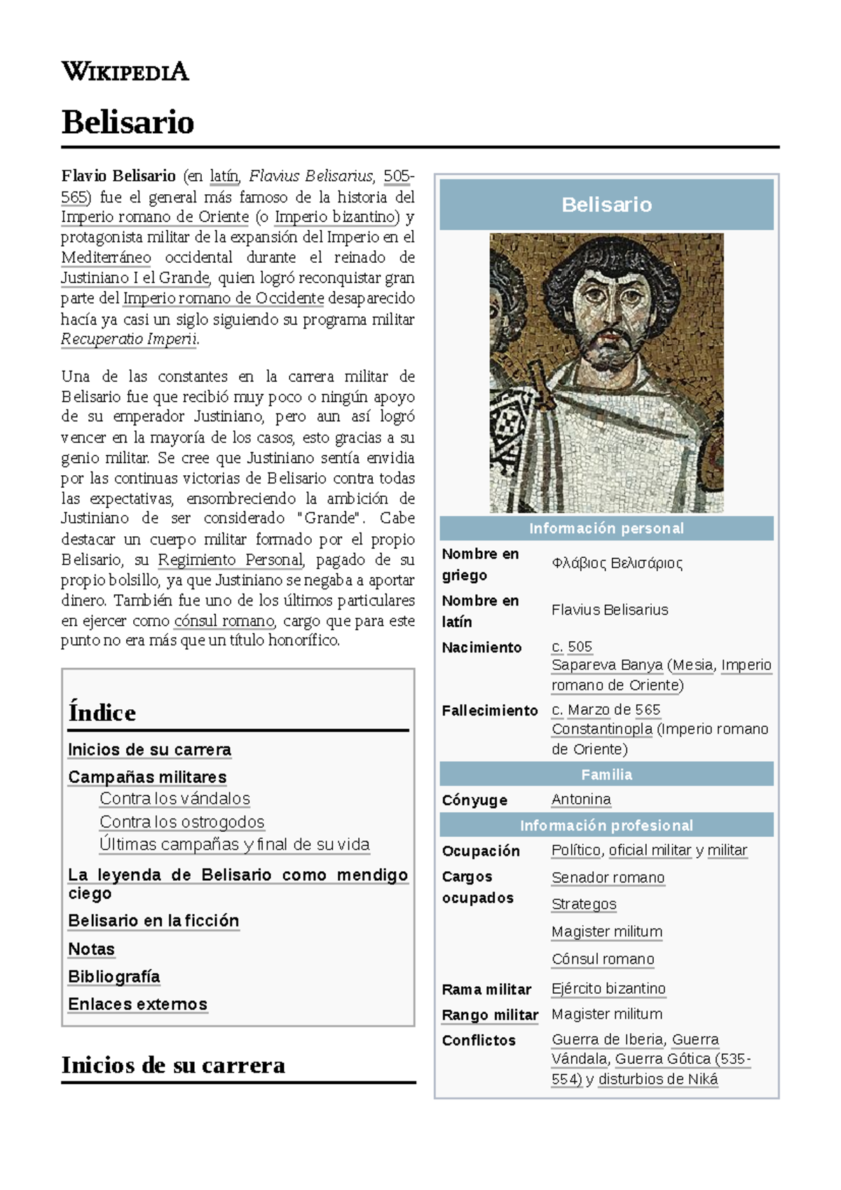 Belisario Historia de un general romano Belisario Información