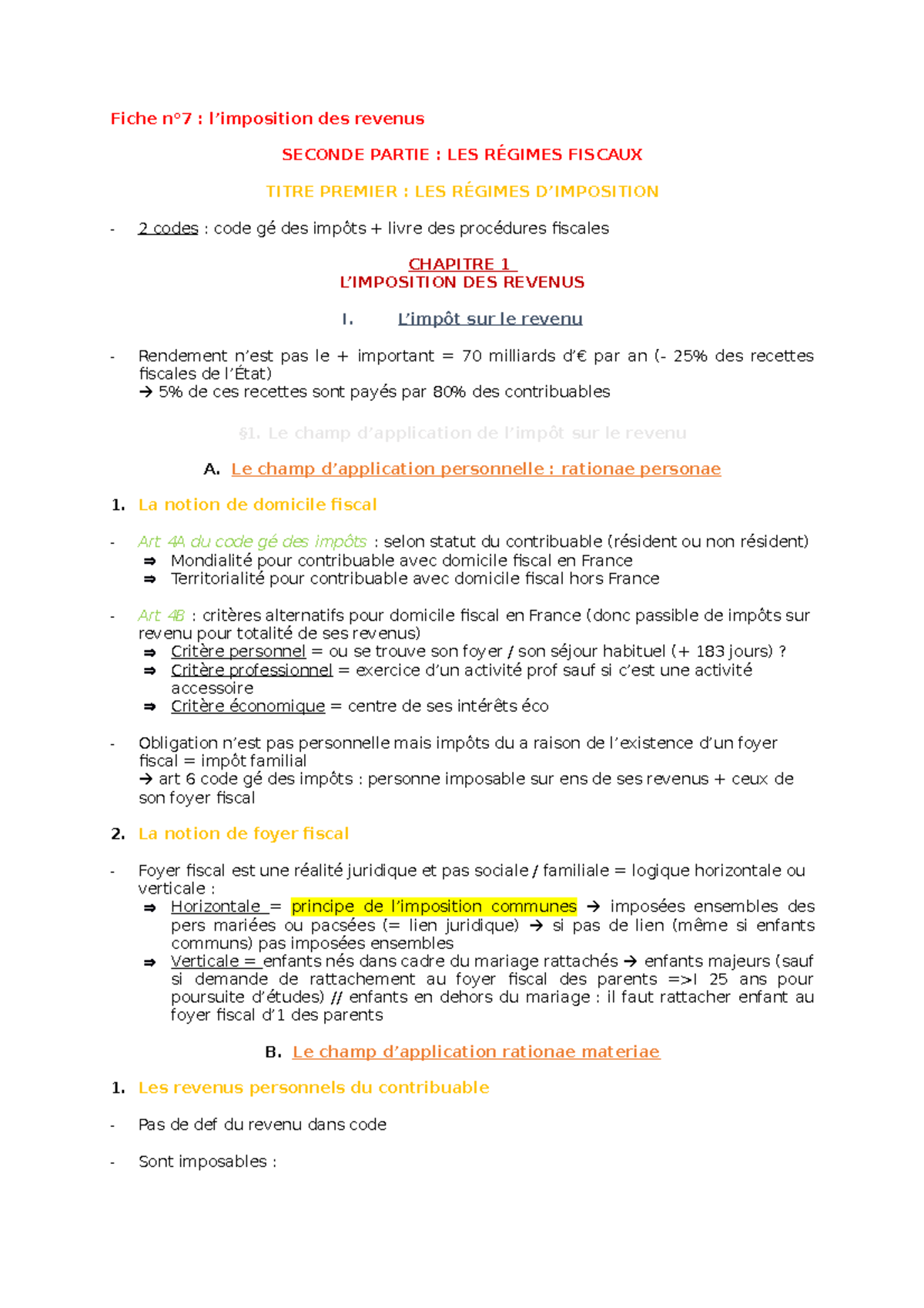 Fiche N°7 - L’imposition Des Revenus - Fiche N°7 : L’imposition Des ...