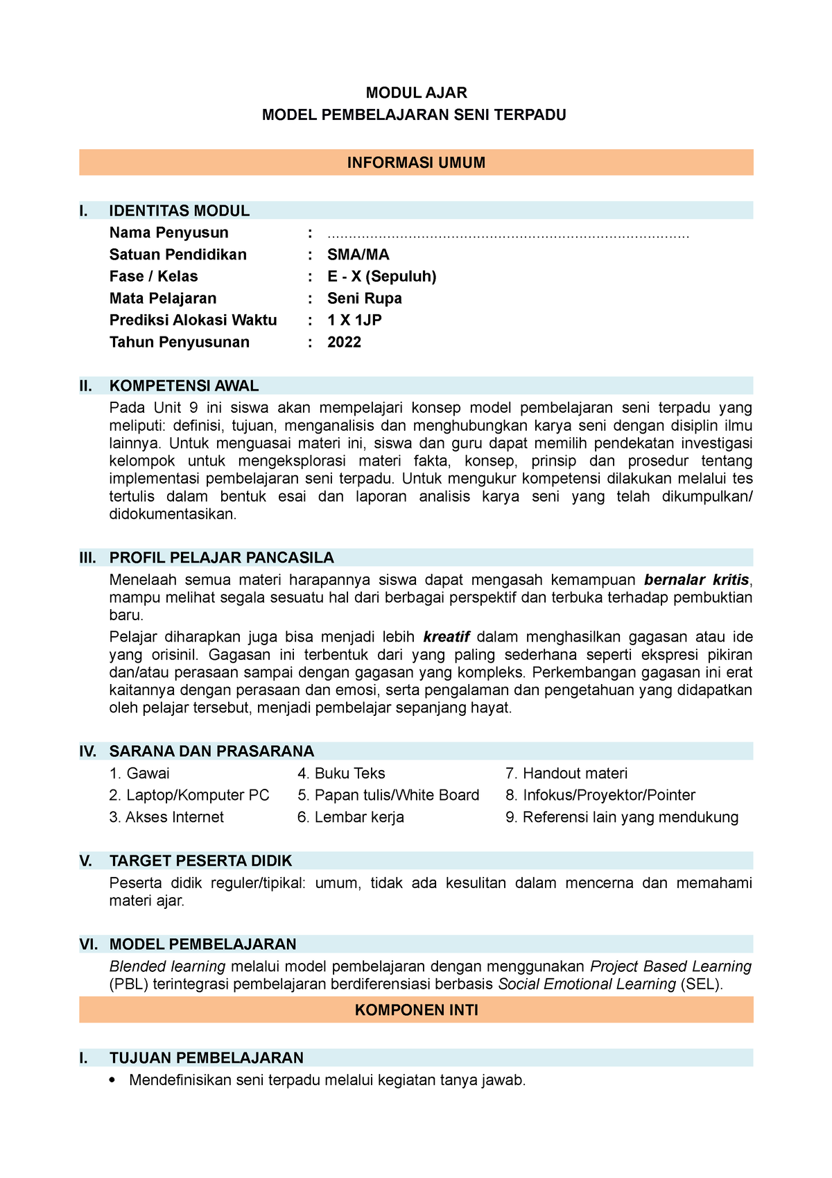 Seni Rupa Unit 9 - Model Pembelajaran - MODUL AJAR MODEL PEMBELAJARAN ...