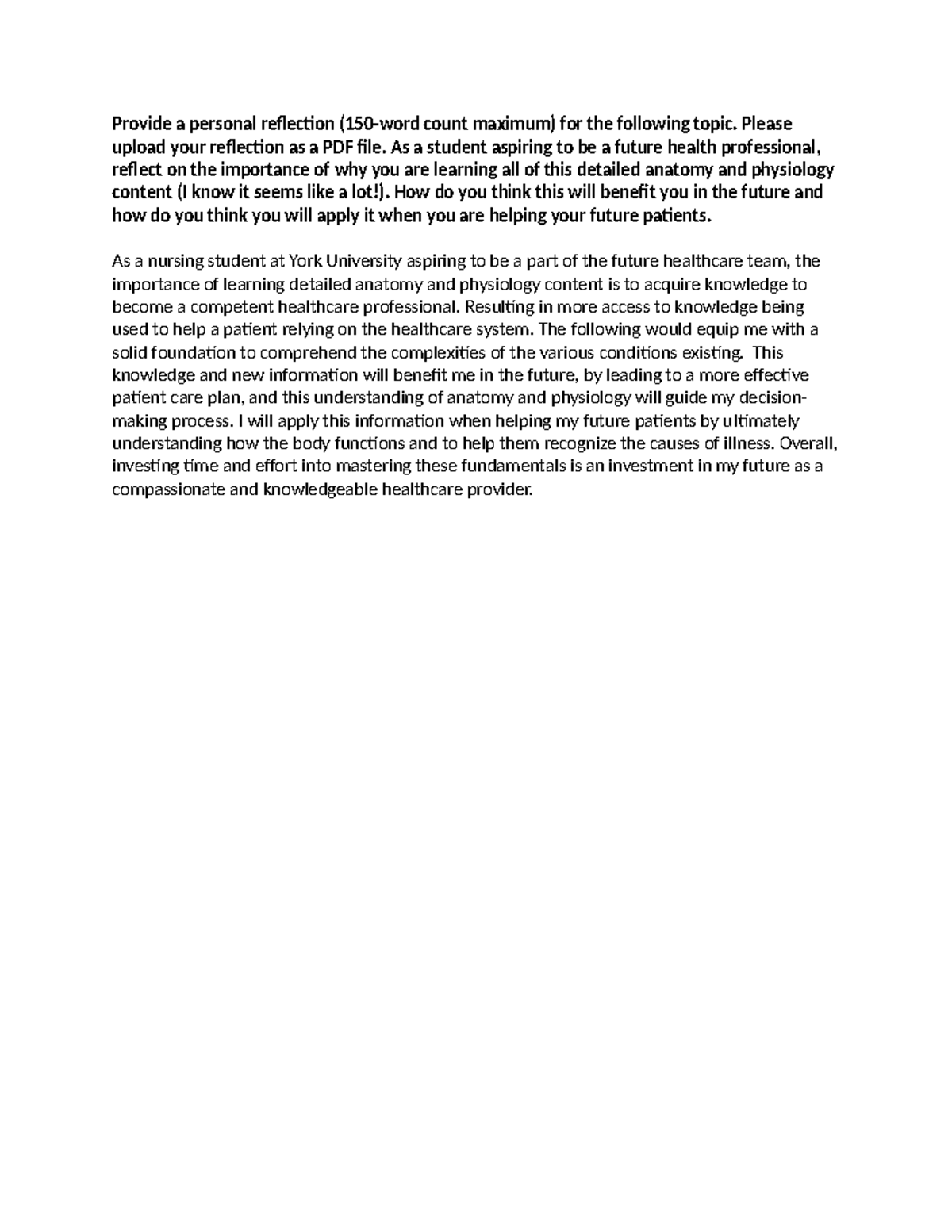 Personal reflection - Notes - Provide a personal reflection (150-word ...