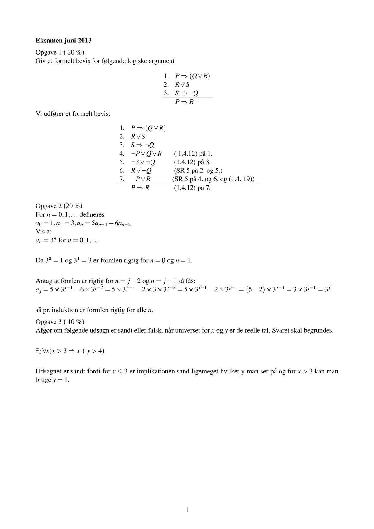 MAT Losninger F13 - Tidligere Eksamen - Eksamen Juni 2013 Opgave 1 ( 20 ...