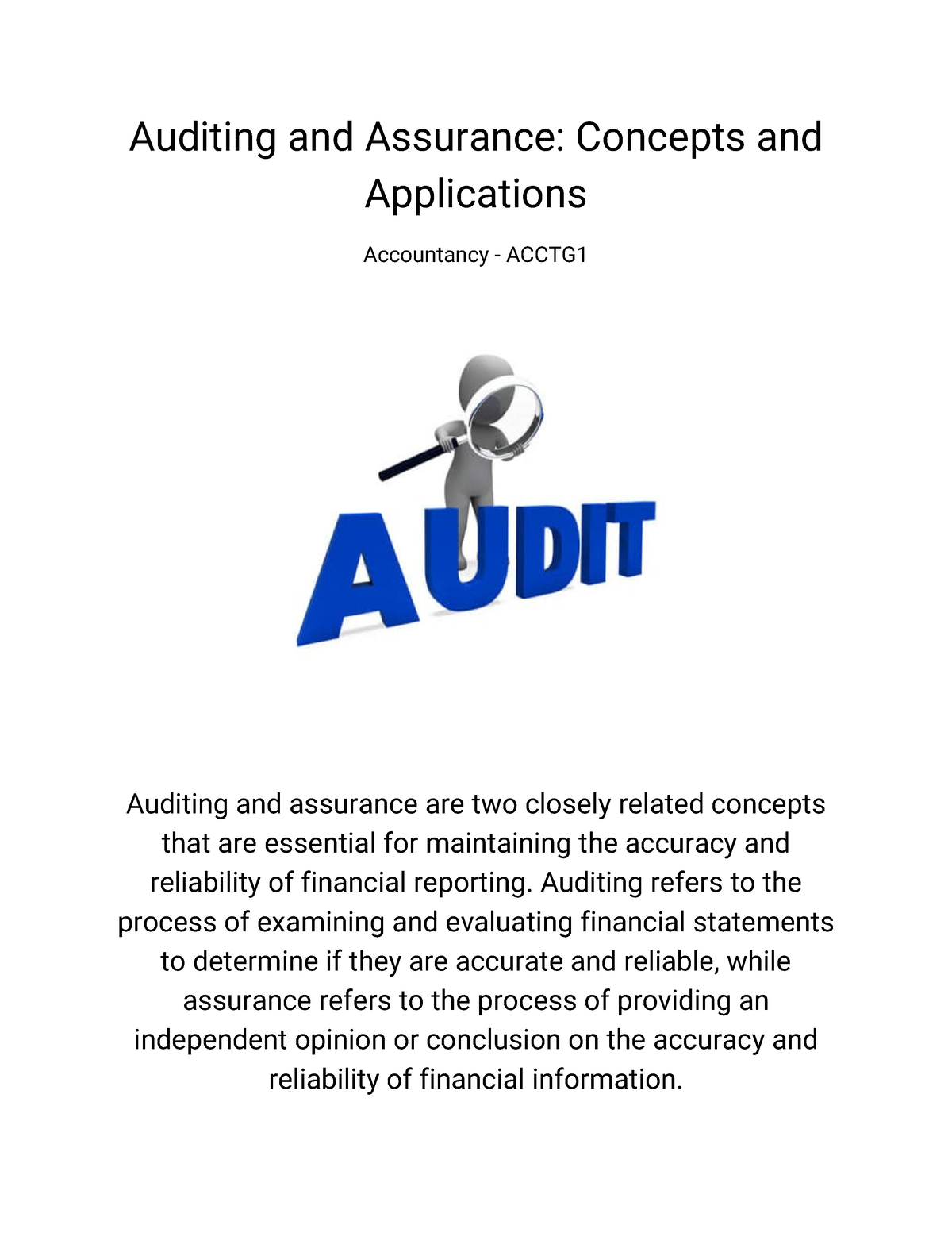 ACCTG1 Accountancy Module 1 Auditing And Assurance-Concepts And ...