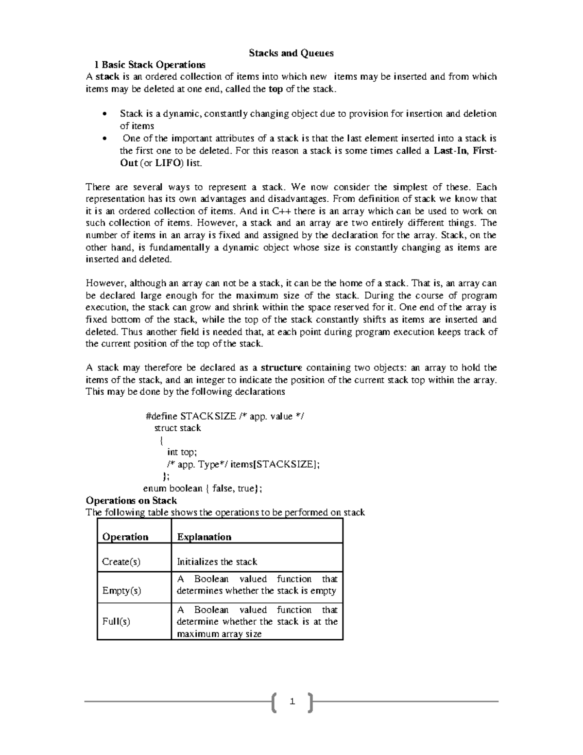 Stacks and Queues - it is best. - Stacks and Queues 1 Basic Stack ...