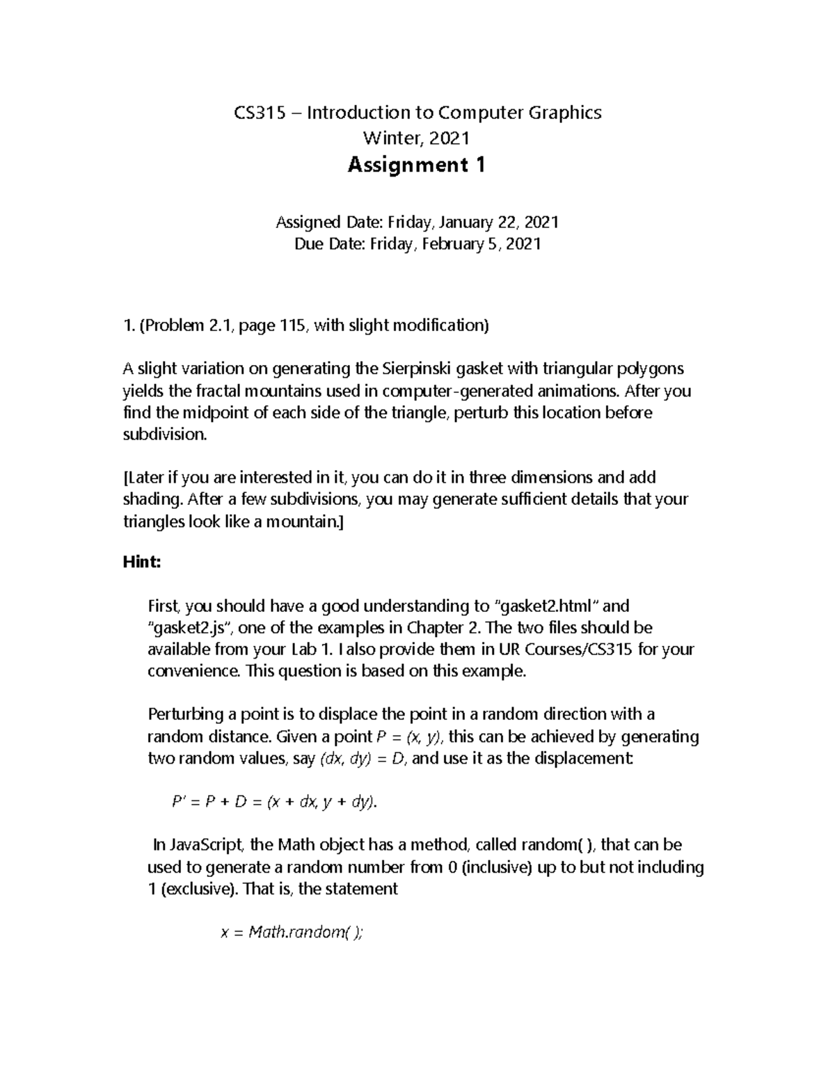 Ass1 - CS3 15 – Introduction to Computer Graphics Winter, 2021 ...