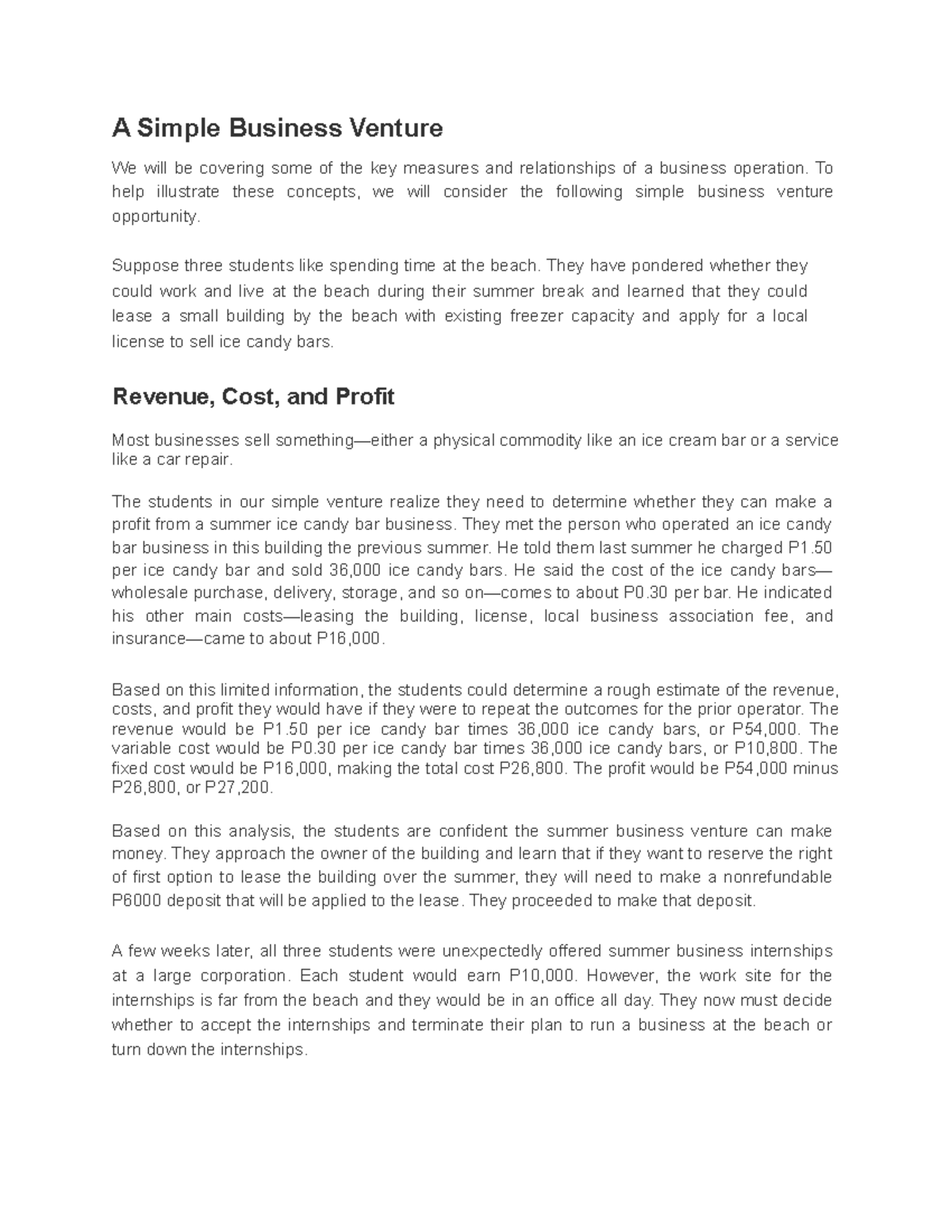 Mod4 A Simple Business Venture A Simple Business Venture We will be