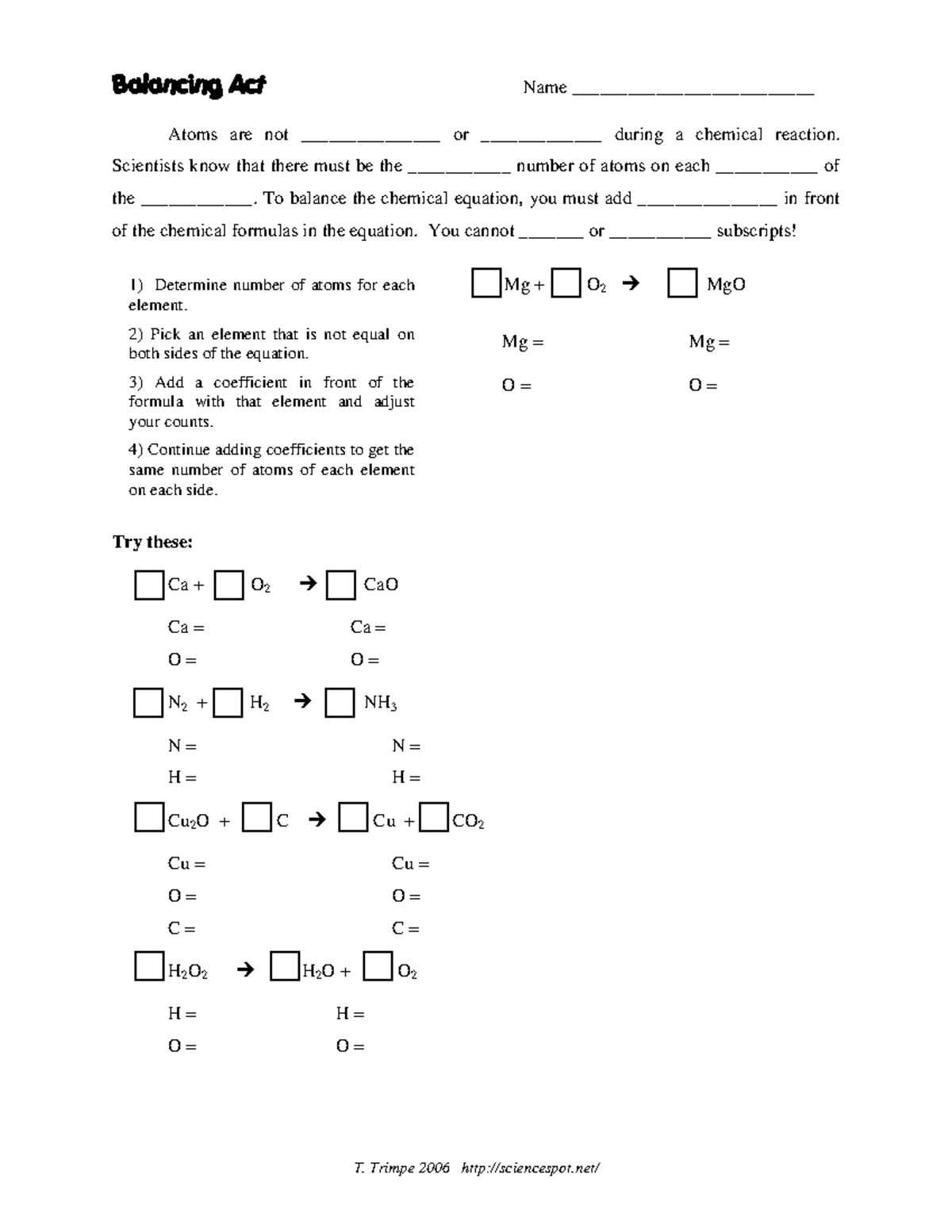 Balancing-equations-03 - Name __________________________ Atoms are not ...