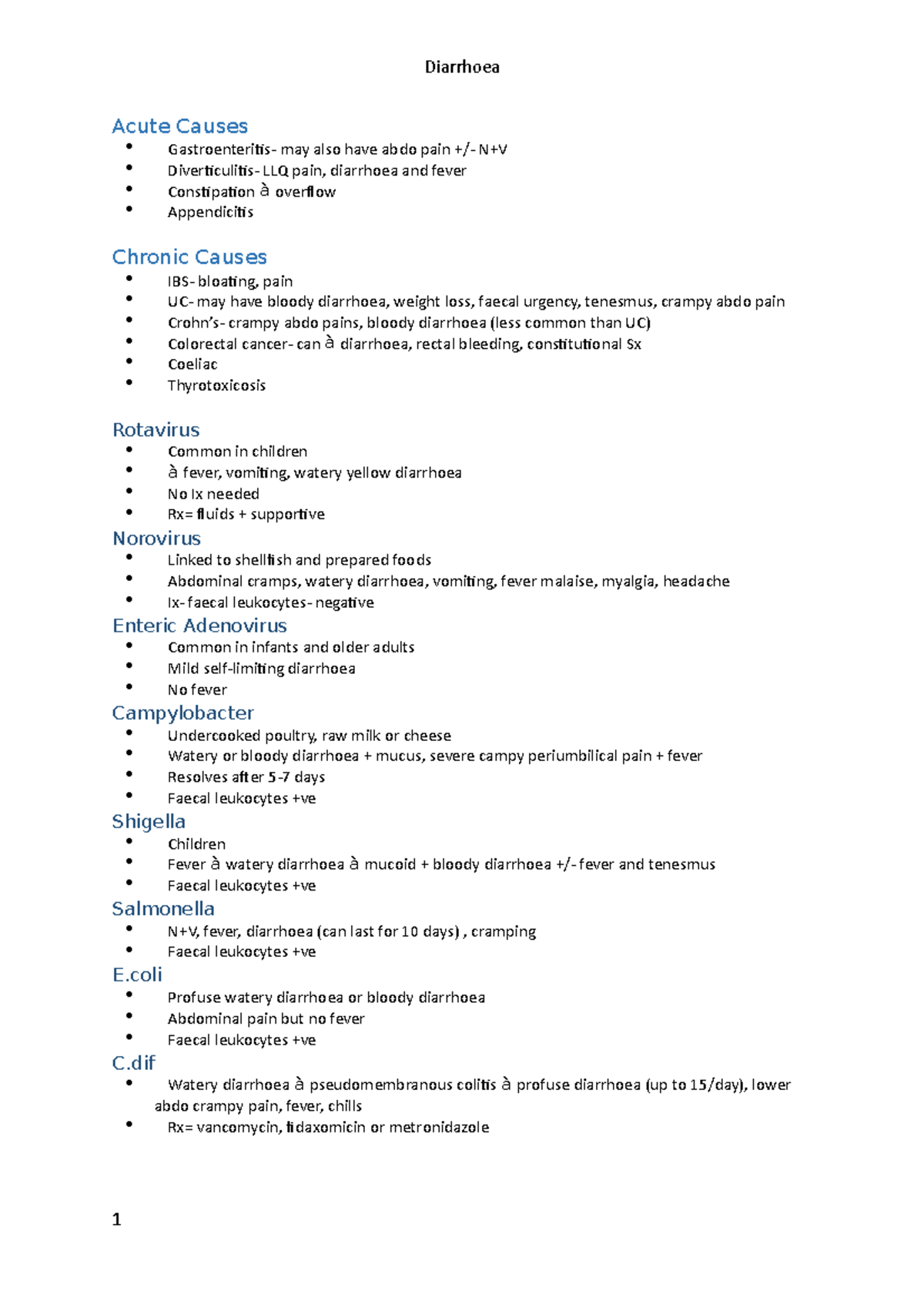 Diarrhoea - Diarrhoea Acute Causes Gastroenteritis- may also have abdo ...