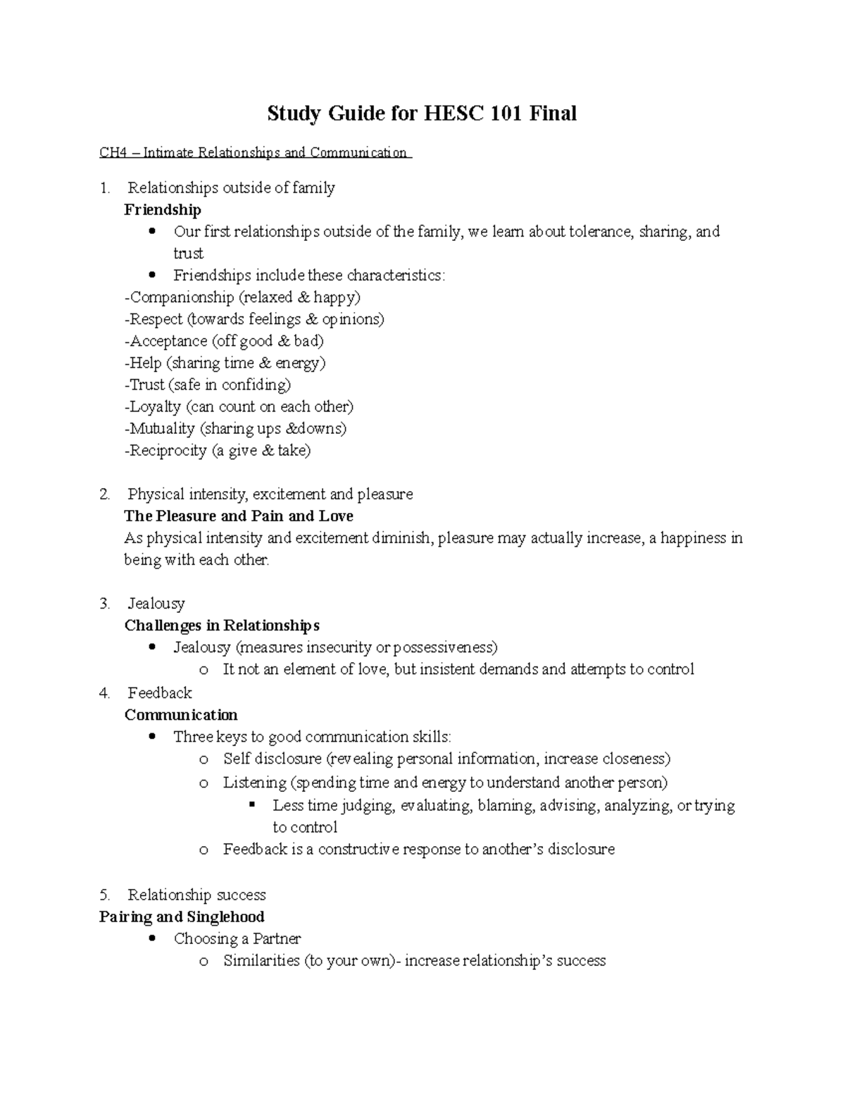 Doc - notes - Study Guide for HESC 101 Final CH4 – Intimate ...