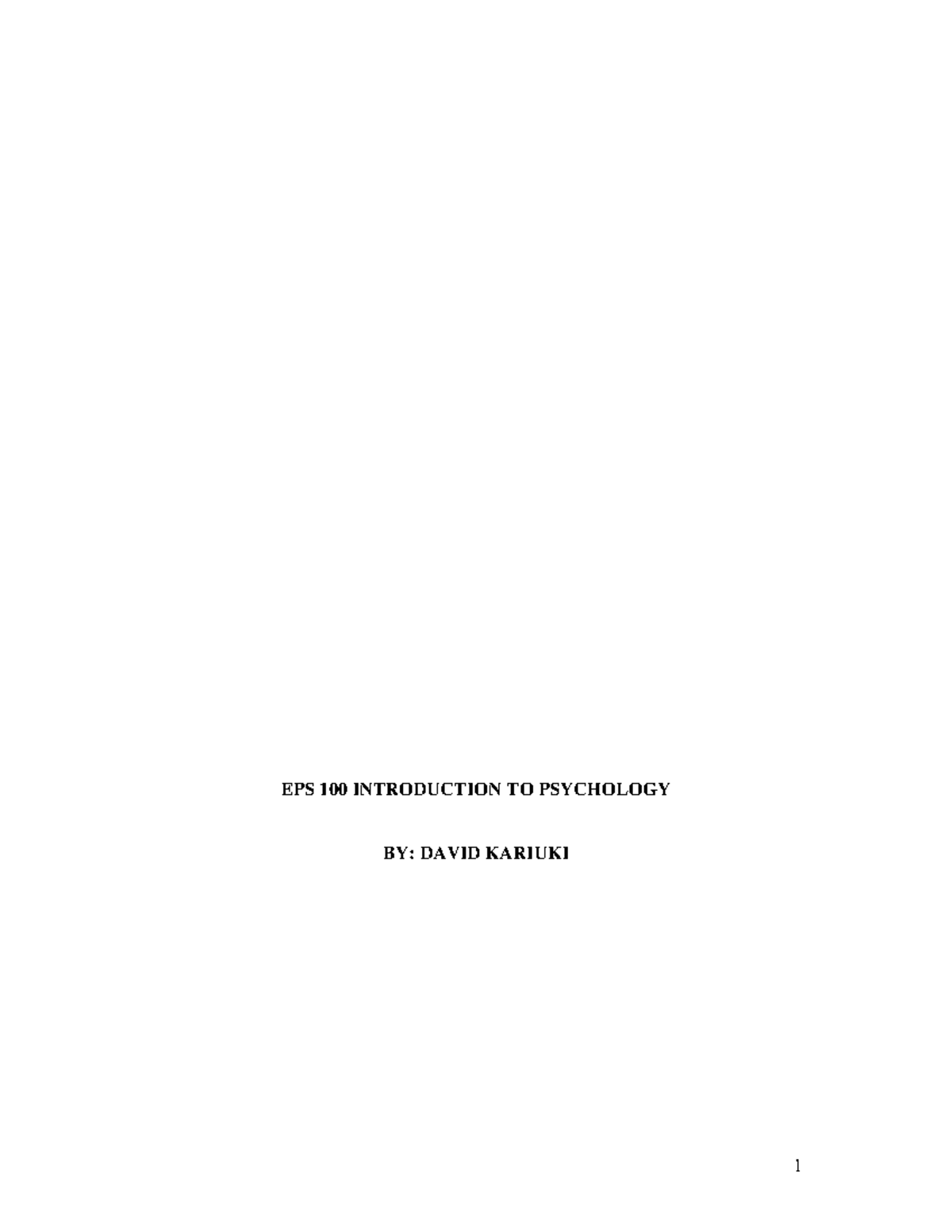 Eps 100 introduction to psychology notes kenyatta university eps 100