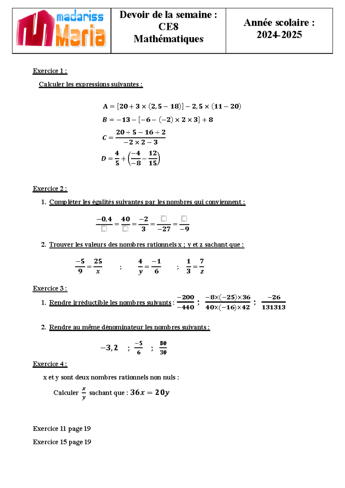 CE8 Devoirs Maths - as make exeercice in math and devlope ur self ...