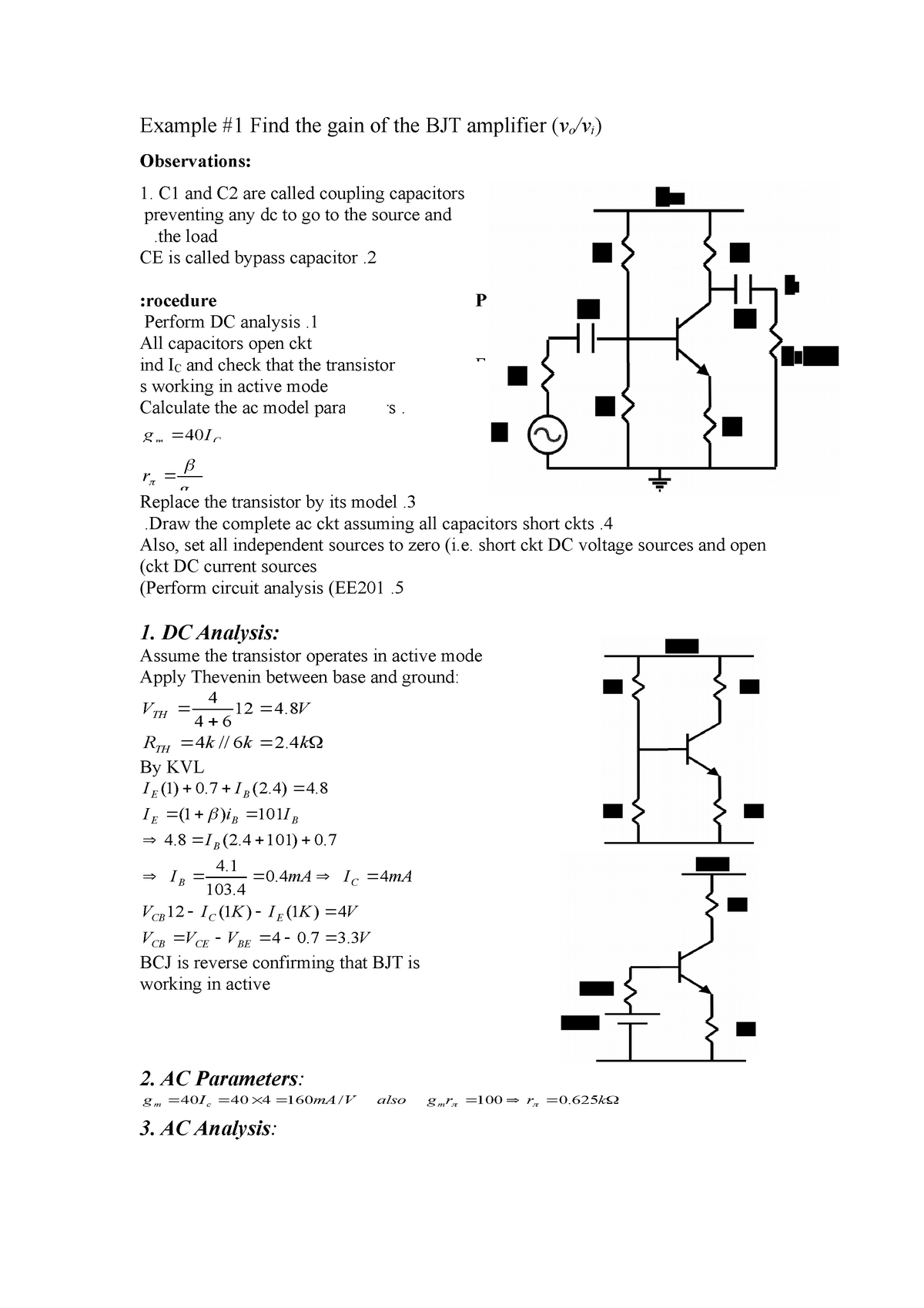 BJTacanalysis ceamplifier Example 1 Find the gain of the BJT