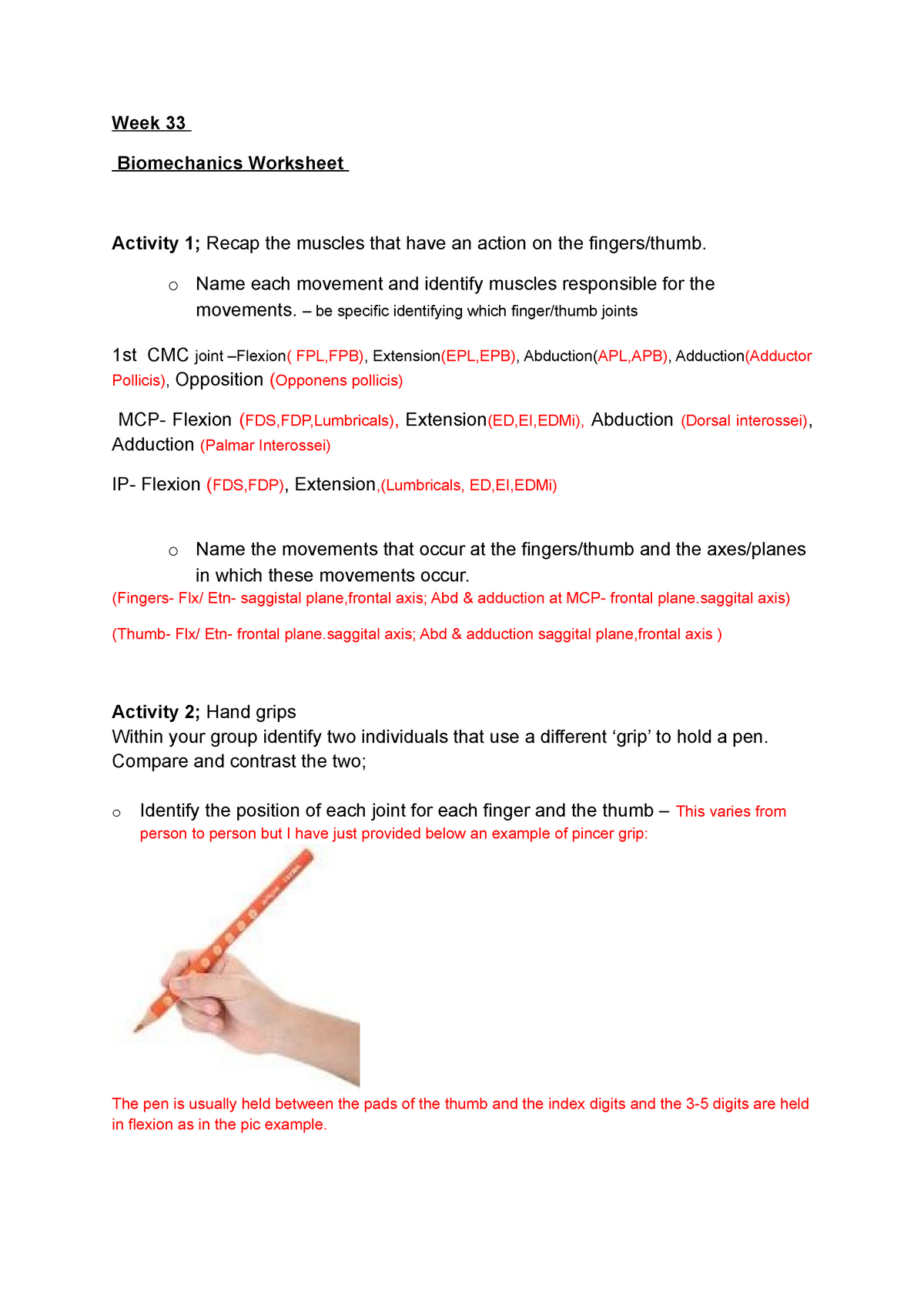 Hand grip - hand grip biomechanics Week 11 Biomechanics Worksheet Pertaining To Joints And Movement Worksheet