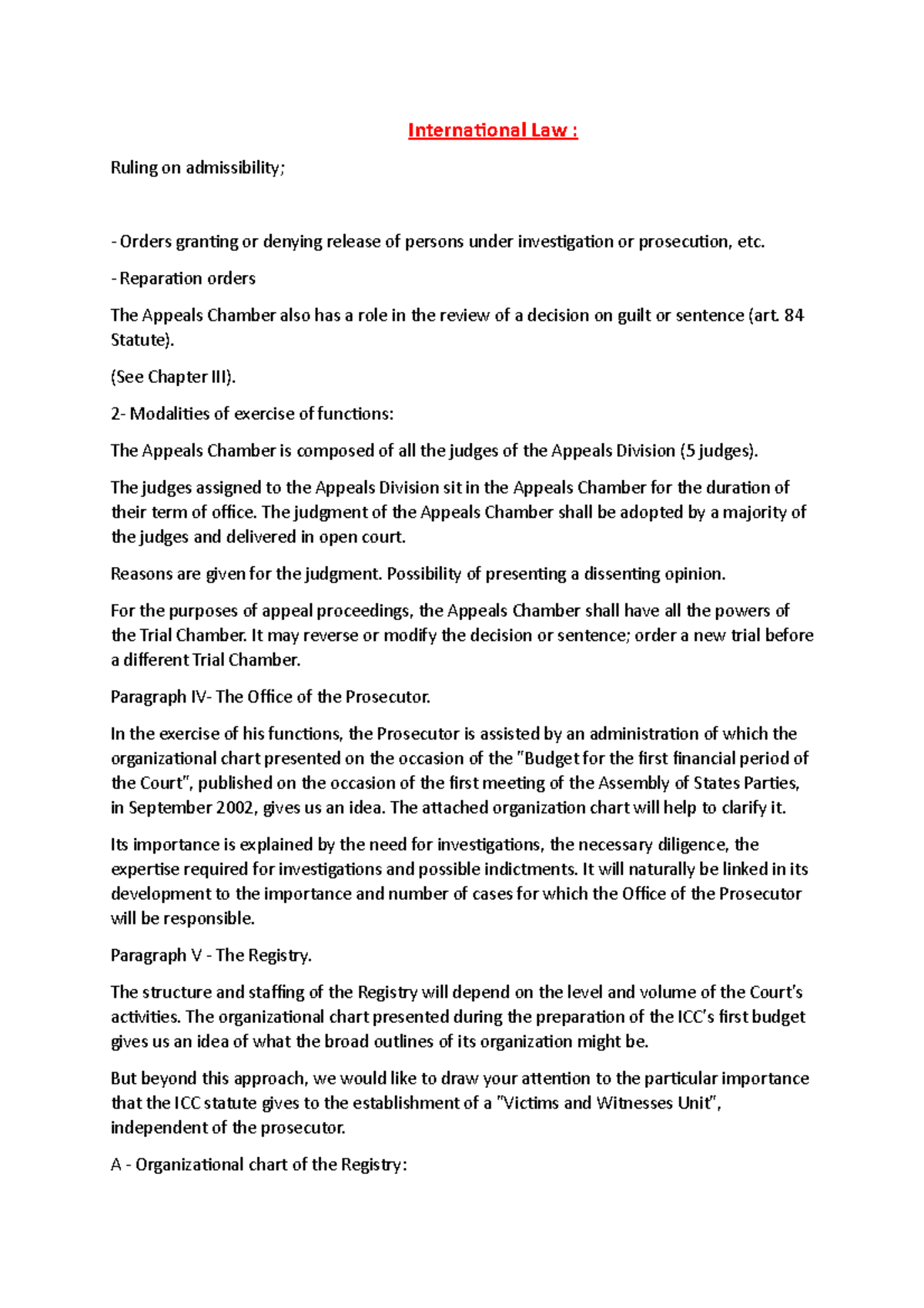 International Law 21 - Reparation orders The Appeals Chamber also has a ...