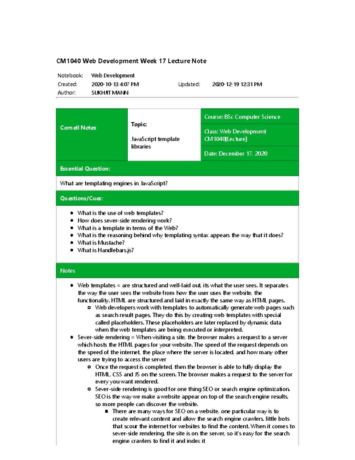 Web-Dev Week-17 Lecture Note - Notebook: Web Development Created: 2020 ...