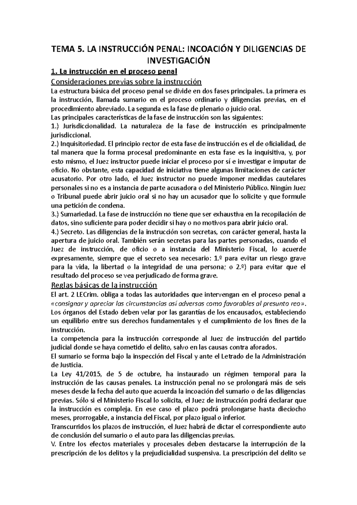 Lorena Bachmaier, Derecho procesal penal TEMA 5, La instrucción penal ...