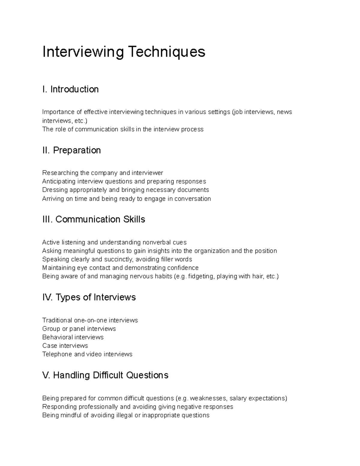 Communication Skills Lecture Notes 33 - Interviewing Techniques ...