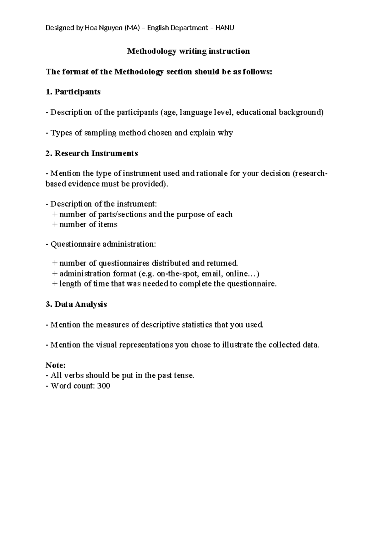 Methodology writing instruction - Designed by Hoa Nguyen (MA) – English ...