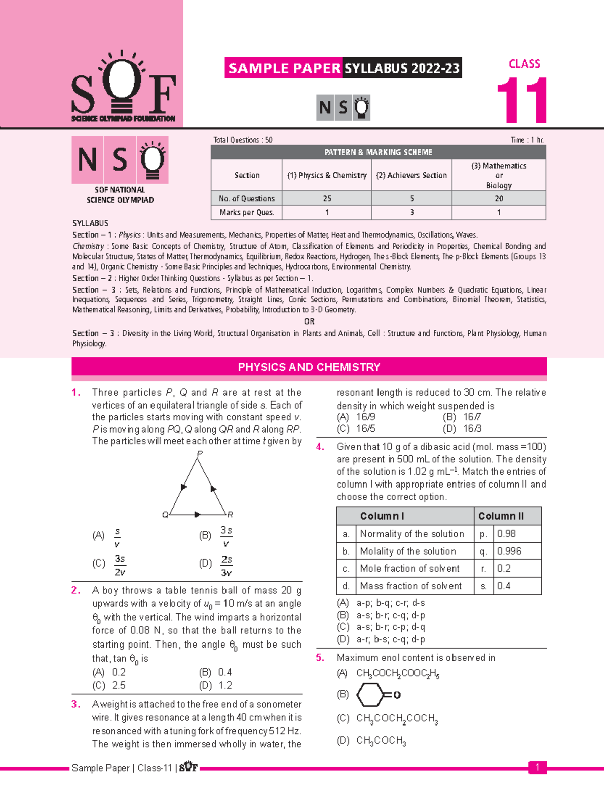 Nso Sample Paper Class-11 - Sample Paper | Class-11 | 1 CLASS 11 SAMPLE ...