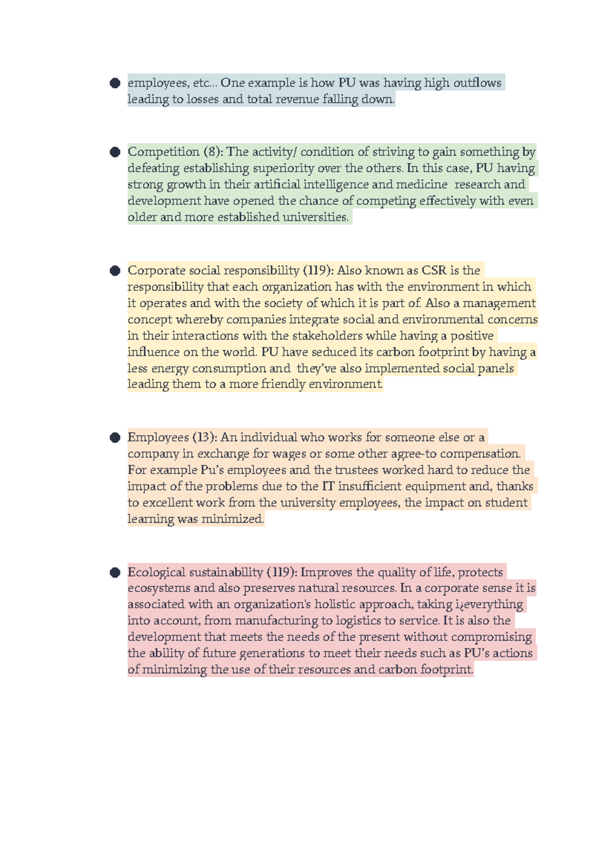 Classwork business pag 2 - employees, etc... One example is how PU was ...