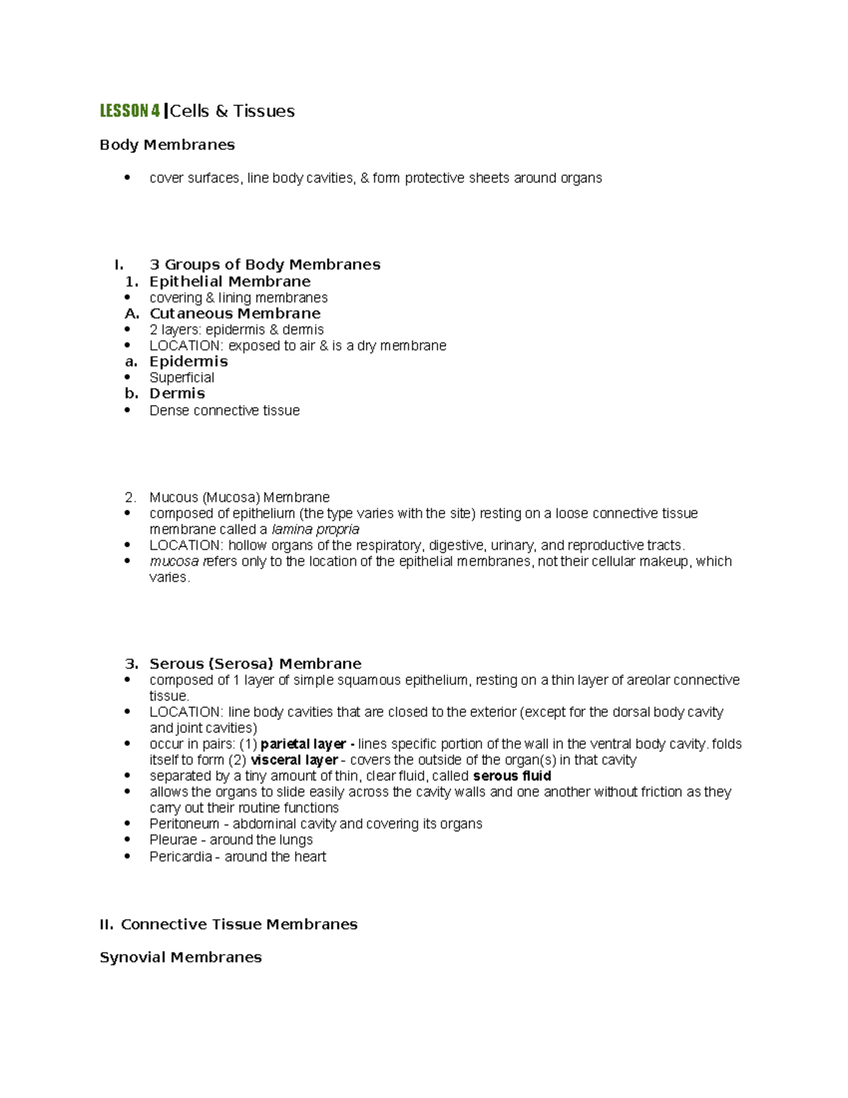CHAP-4 - anaphy lec - LESSON 4 | Cells & Tissues Body Membranes cover ...
