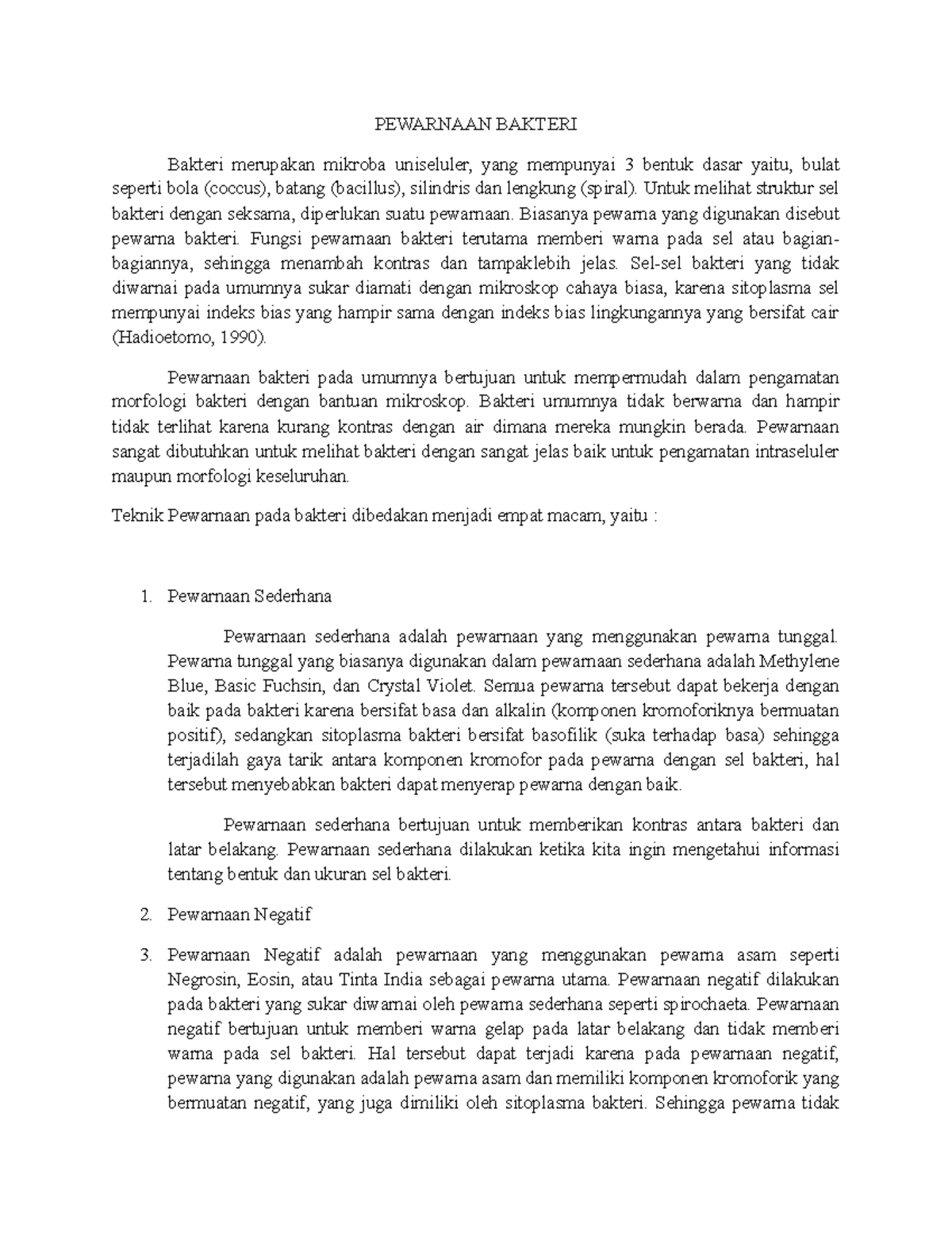 Resume Pewarnaan Bakteri - PEWARNAAN BAKTERI Bakteri merupakan mikroba