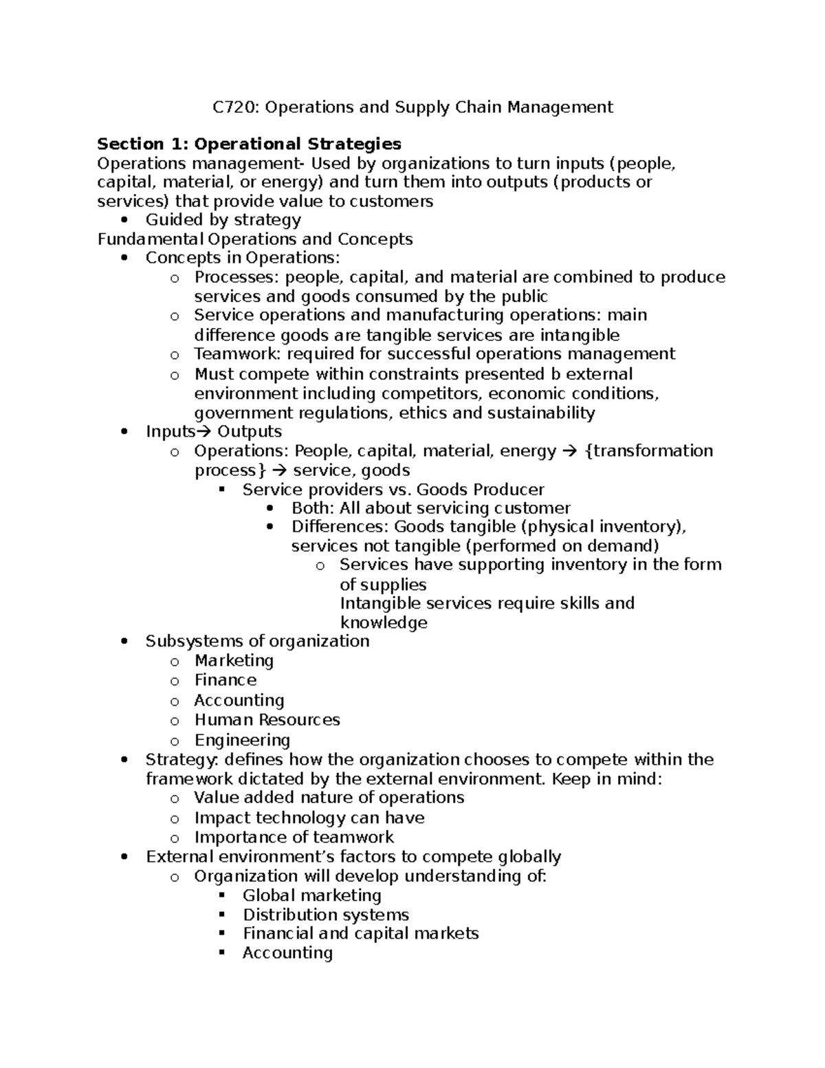 C720 Notes: Opperations and Supply Chain Management - C720: Operations ...