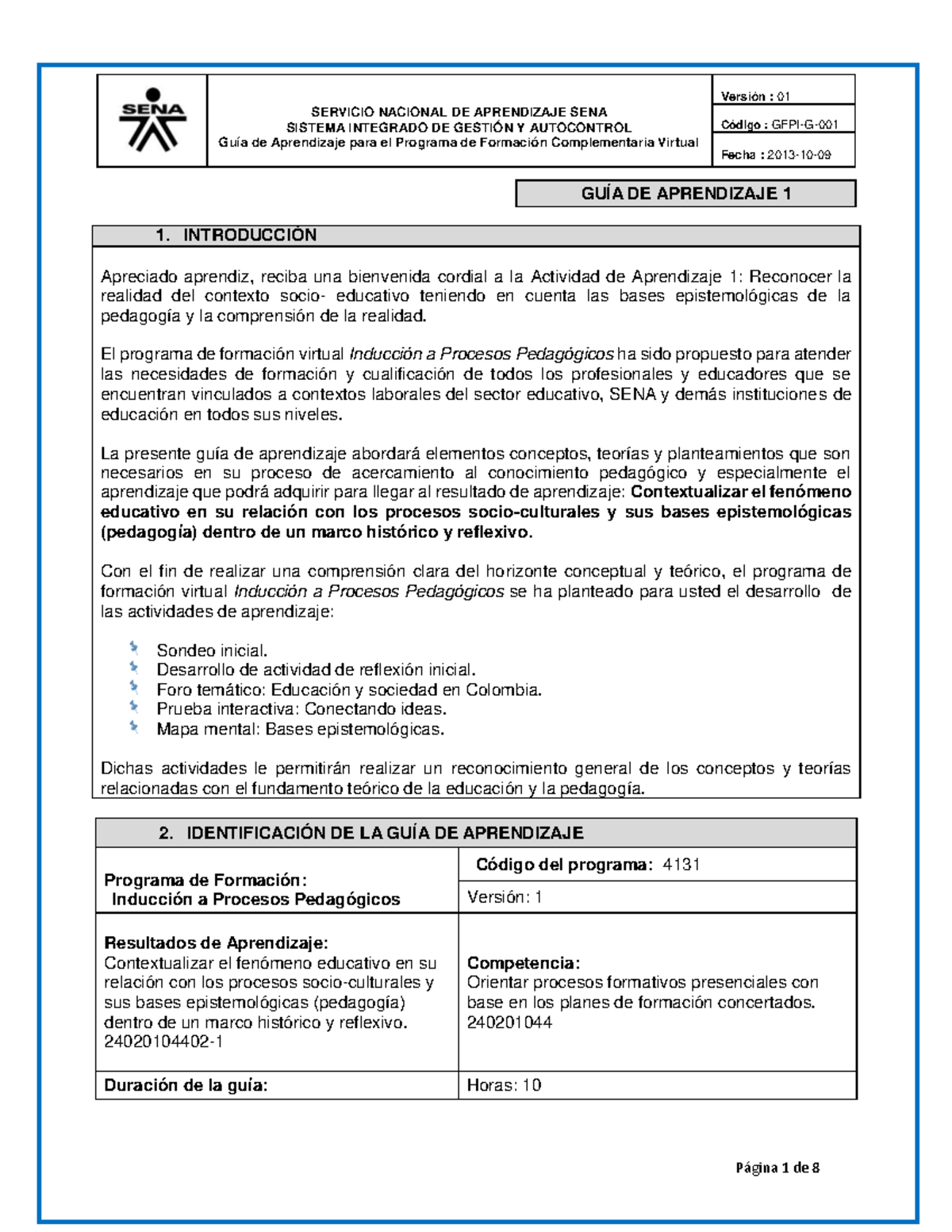 Guía De Aprendizaje 1 Inducción A Procesos Pedagógicos - SERVICIO ...